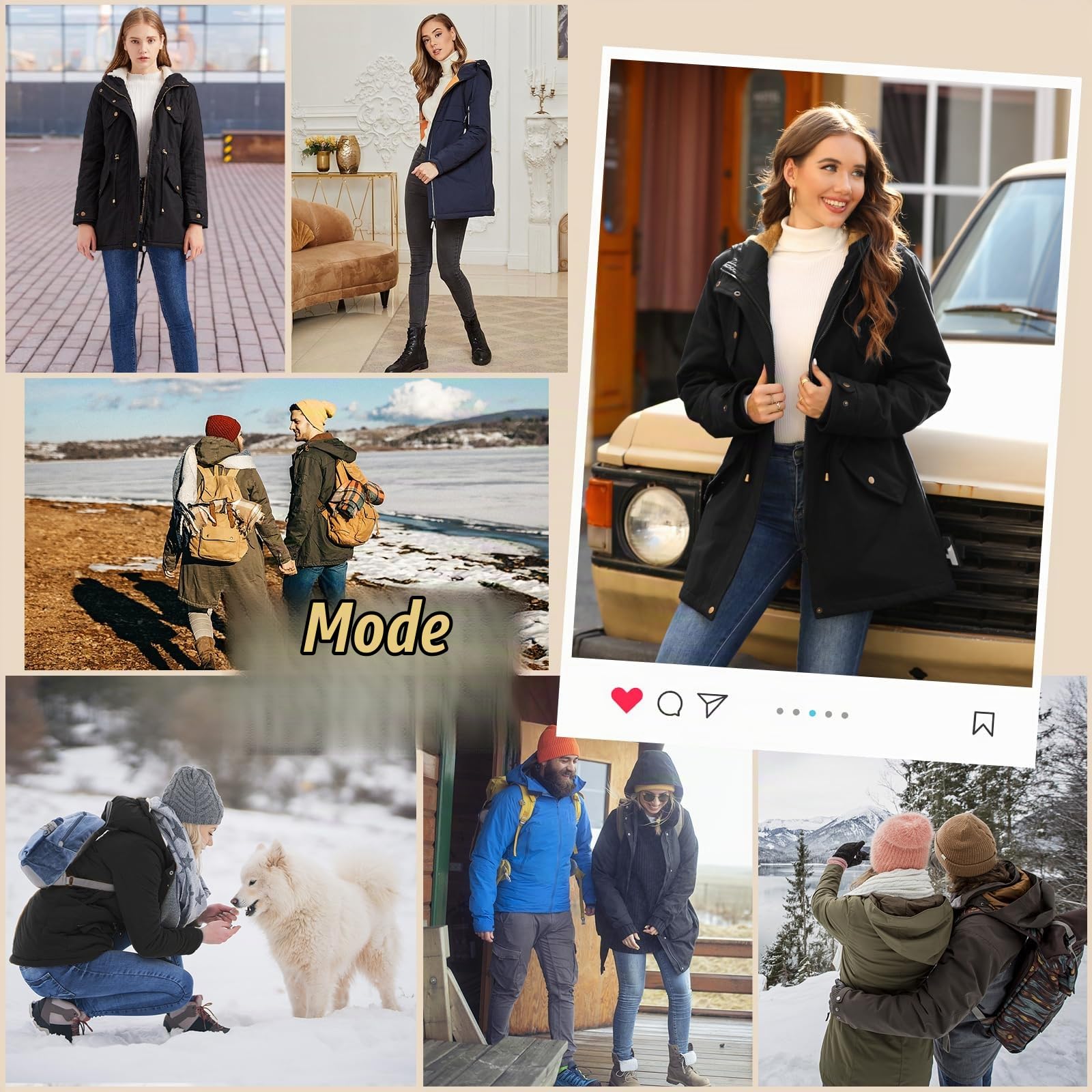 Vancavoo Manteau Femme Hiver Chaud Parkas Blouson Veste Polaire à Capuche Casual Doudoune avec Zippé