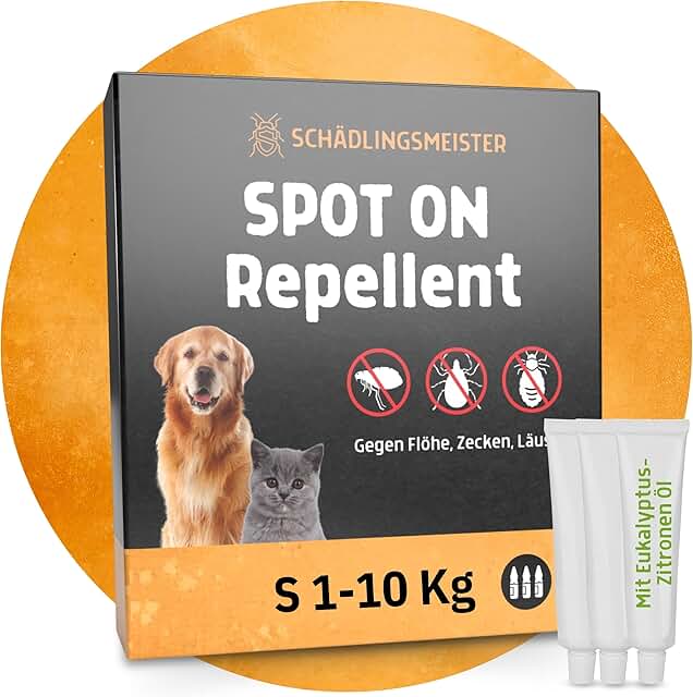 Spot On Repellent - 3 Tubes - Against Fleas, Ticks, Lice - For Cats and Dogs - For Direct Application to the Skin - Tick Protection Cat - Tick Protection Dog - Tick Repellent (S (1-10 kg)) product image