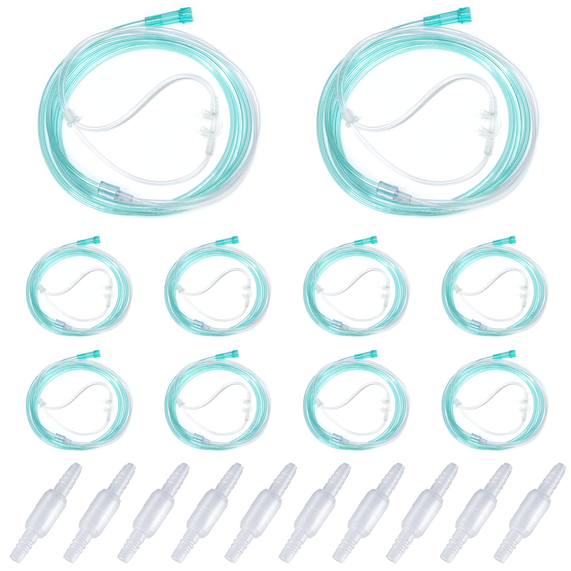 20PCS Adult Nasal Cannula, 7 FT Nasal Tubing for Oxygen, Included 10 Pieces Nasal Cannula Oxygen Tubing and 10 Pieces Tubing Connectors - Standard Connector