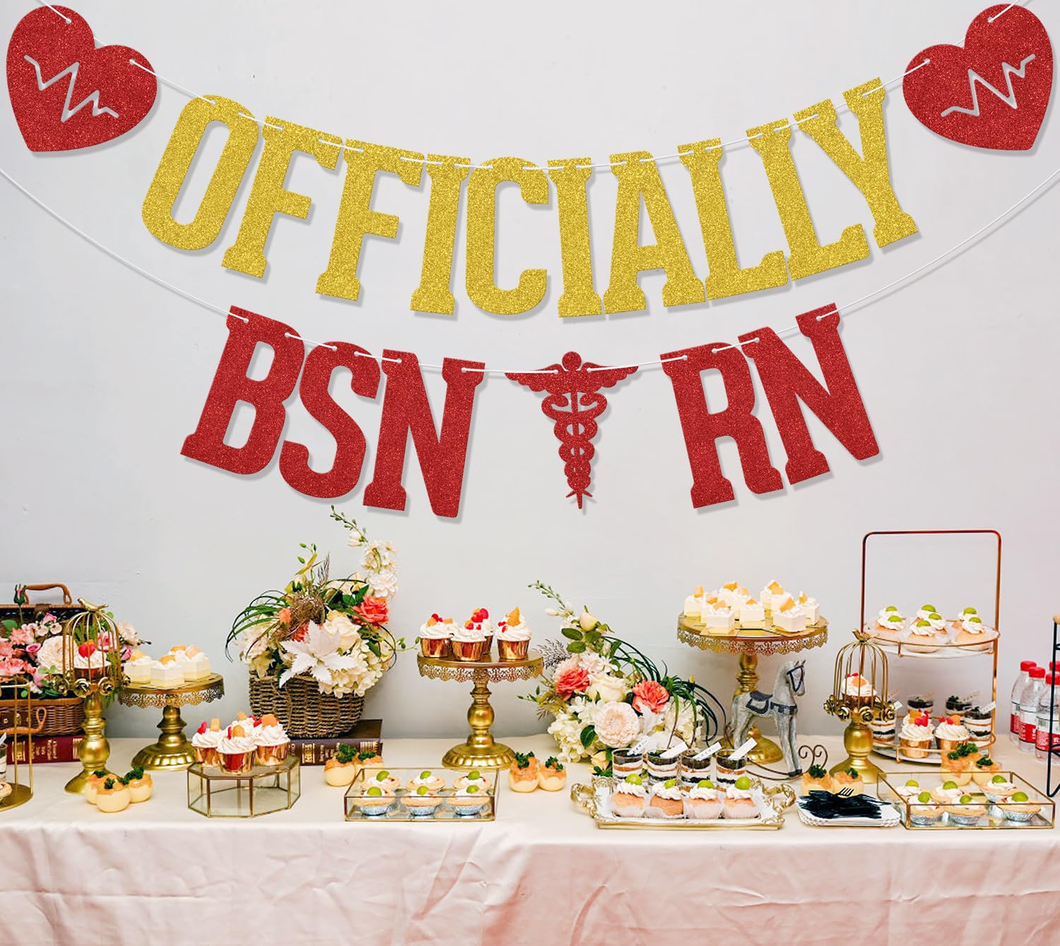 Aumccxz Officially BSN RN Banner Congrats Nurse Graduation Decorations Nursing School Survivor Graduation Party Decorations Gold & Red - Image 4