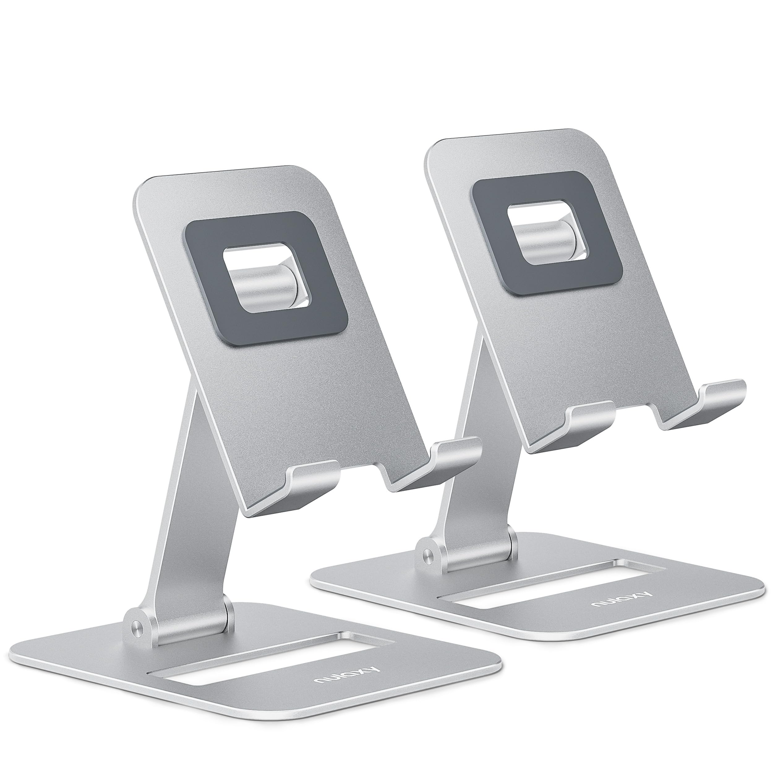 Nulaxy2 Pack Dual Folding Cell Phone Stand, Fully Adjustable Phone Holder for Desk, Compatible with iPhone 16 15 14 13 12 11, Nintendo Switch, All Phones, Silver