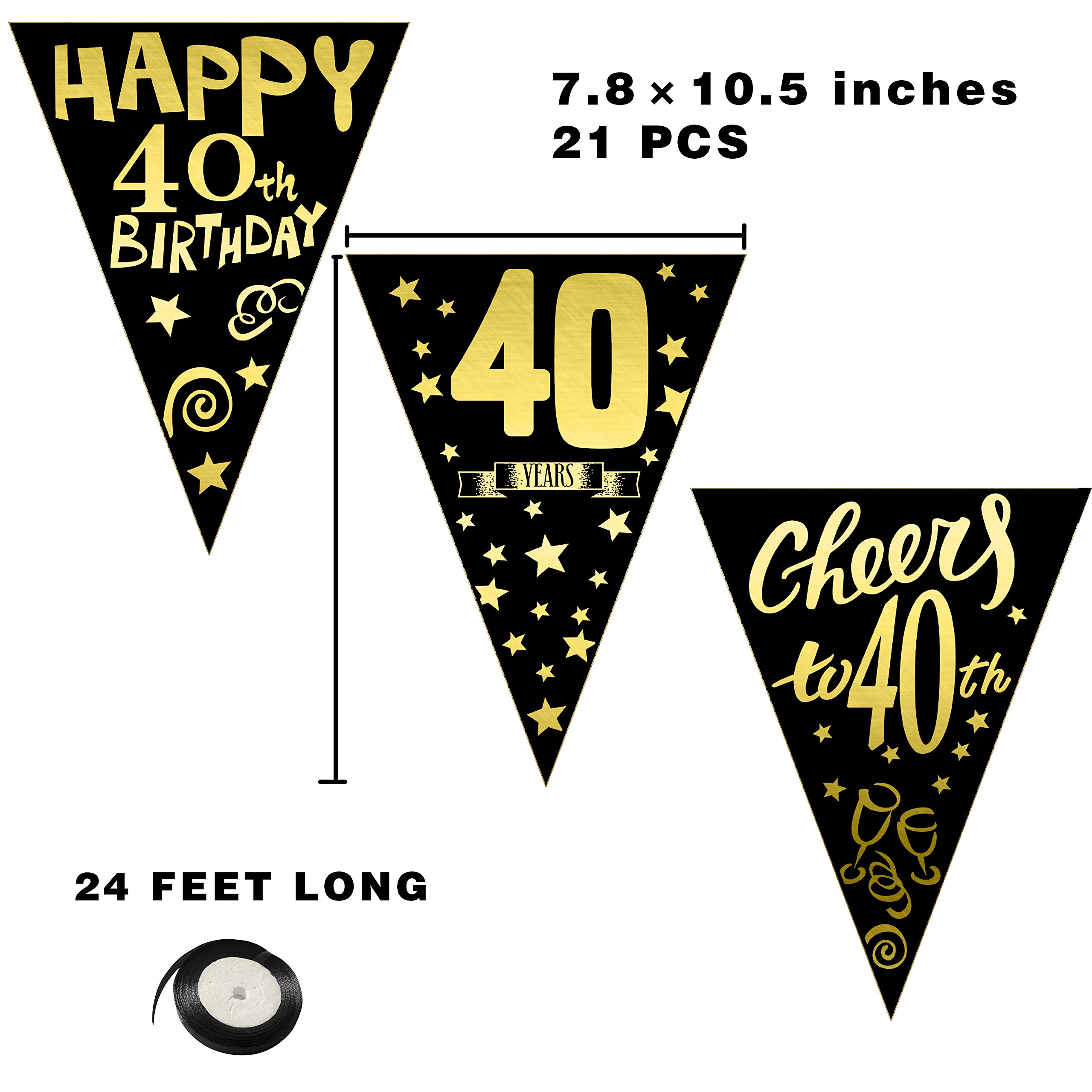 Decoración De Fiesta De 40 Cumpleaños, Póster De Oro Negro De Tela Extragrande Para Bandera De Fondo De 40 Cumpleaños, Suministros De Fiesta De 40 Cumpleaños, 72,8 X 43,3 Pulgadas (Estilo B
