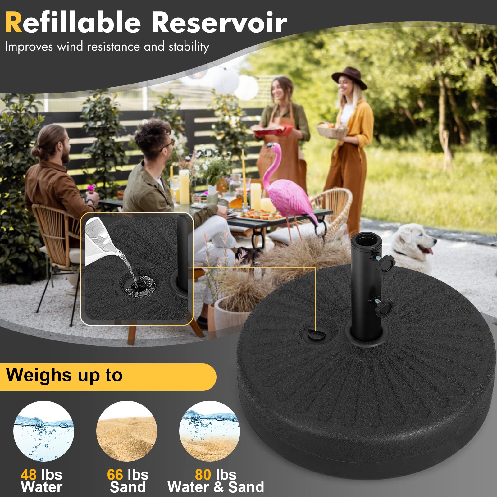 half round patio umbrella base Home Zone Living 40lb Fillable Stand, 18in Stabilize your outdoor sun shelter with the half round umbrella base Kool 20 lbs Black Half