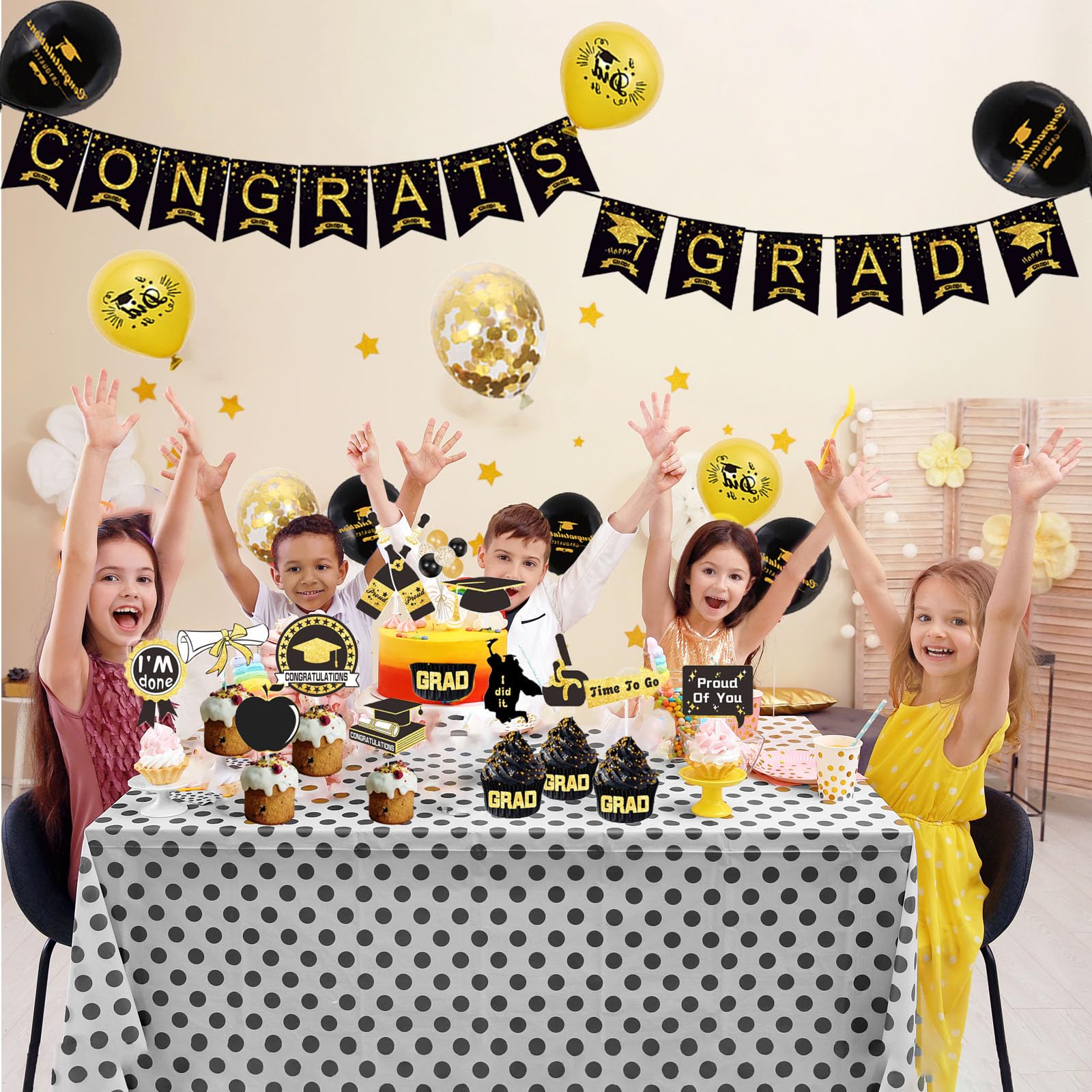 ALEGRE 2025 Graduation Luftballons – 20 Stück, Schwarz-gold, Mit Congrats-Motiven | Latex, Für Helium, Abschlussfeier-Deko