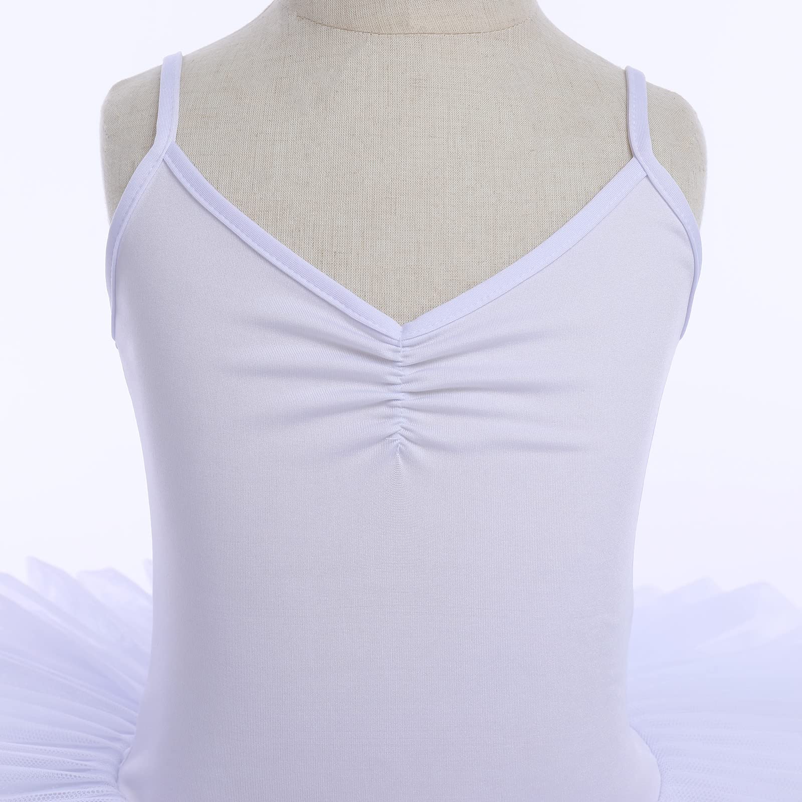 Toddler Girls Ballet Dance Dress Leotard Camisole Sleeveless Skirted Ballerina Tank Kid Gymnastic Spaghetti Shoulder Straps V-Neck Dancewear Tulle Costume Performance Dresses White 11-12 Years