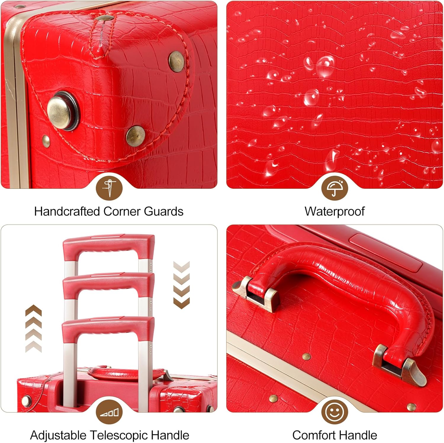 urecity Vintage Luggage Set of 2, Retro Suitcase Trunk with Wheels for Men and Women, Cute Designer Travel Luggage Set with Boarding Tote, Luggage Zipperless TSA Approved