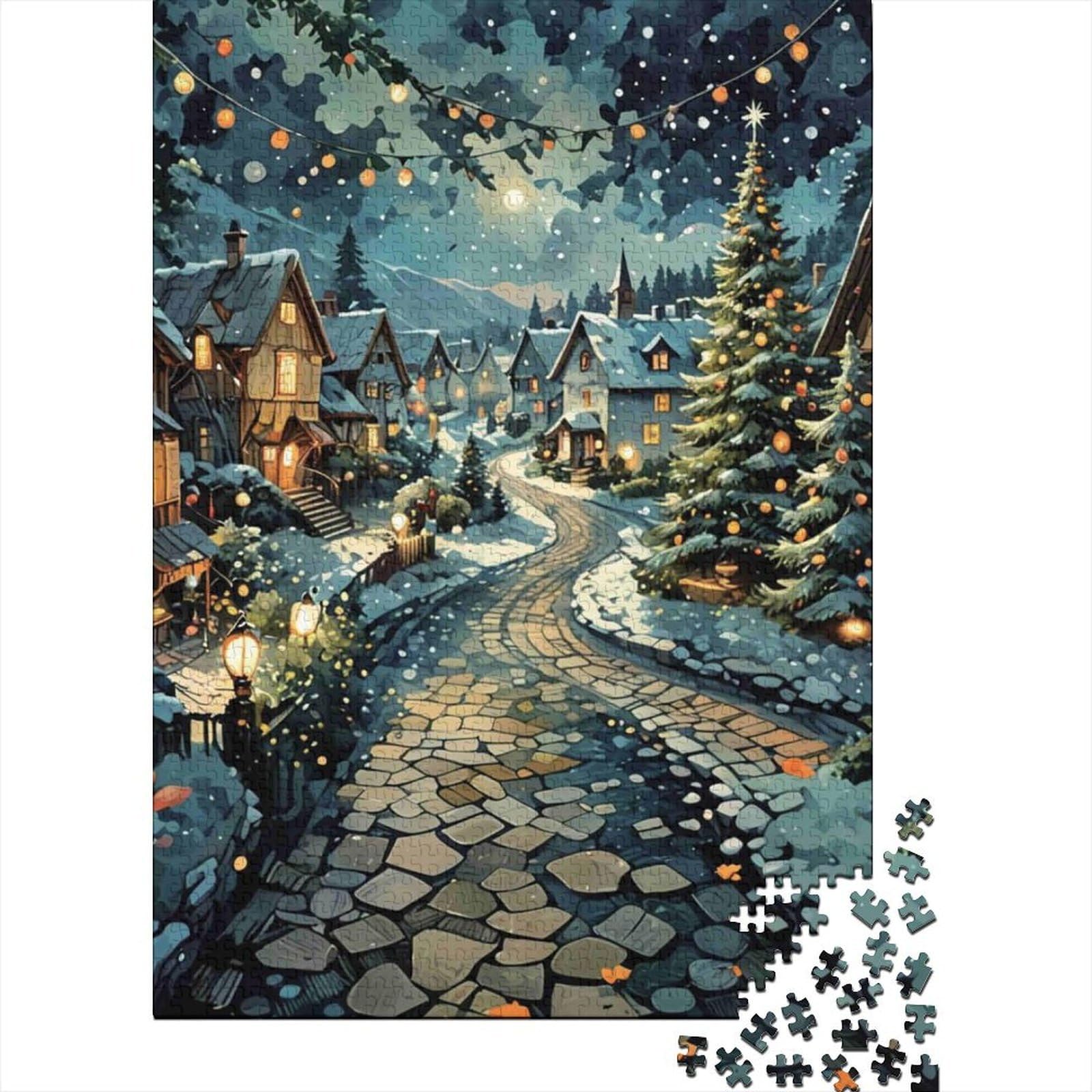 Winter Village Scene_1 Jigsaw Puzzles Puzzle for Adults Kids. 1000 Piece Whimsical Challenge Toy Educational Game Home Decoration for Educational Games Gifts 38x26cm/1000pcs