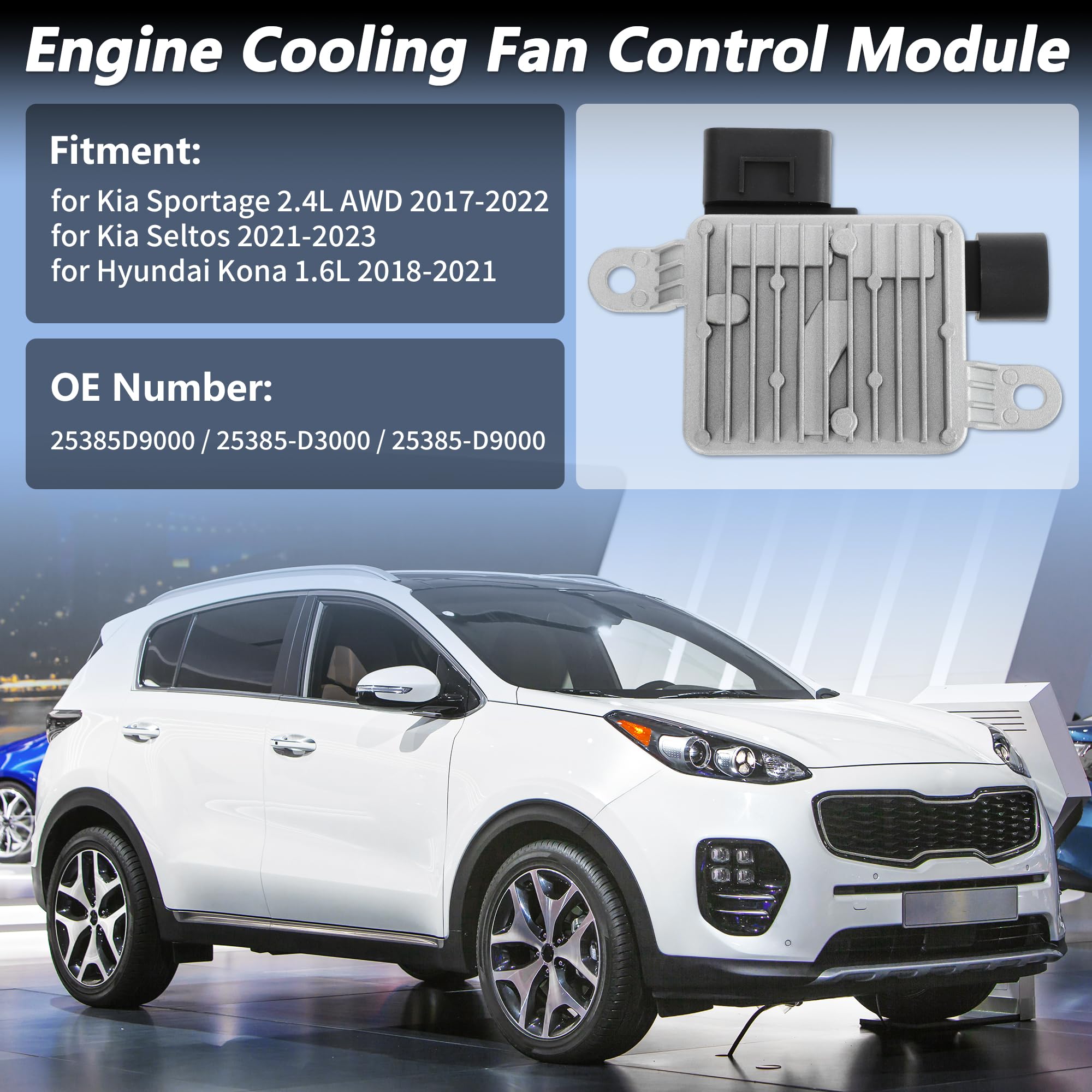 Cooling Fan Control Module Für Kia Sportage 2.4L 17-22 1pc | Für Kia Seltos 21-23, Für Hyundai Kona 1.6L 18-21, Metall, Größe 13x9cm, 5 Pin, OE 25385D9000