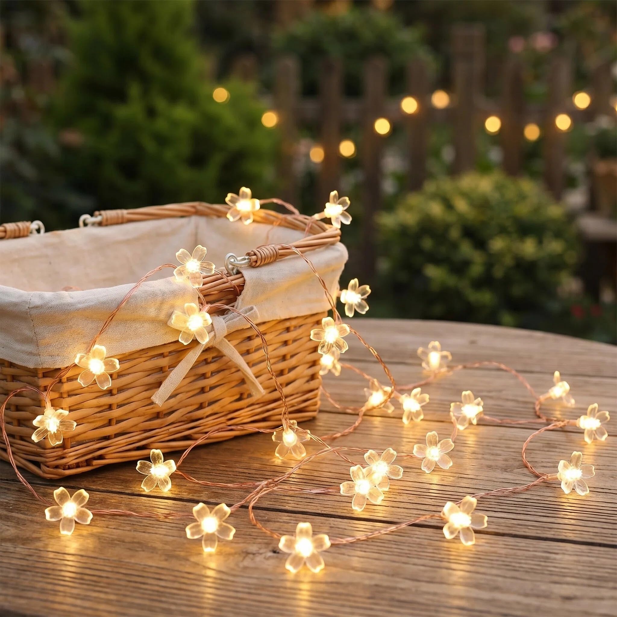 PORUPAEL Flower Decorative String Fairy Lights - 6M 40 LED Battery Operated Fairy Lights, Flower Fairy Lights for Garden, Patio, Wedding, Bedroom, Indoor Outdoor Festive Lighting