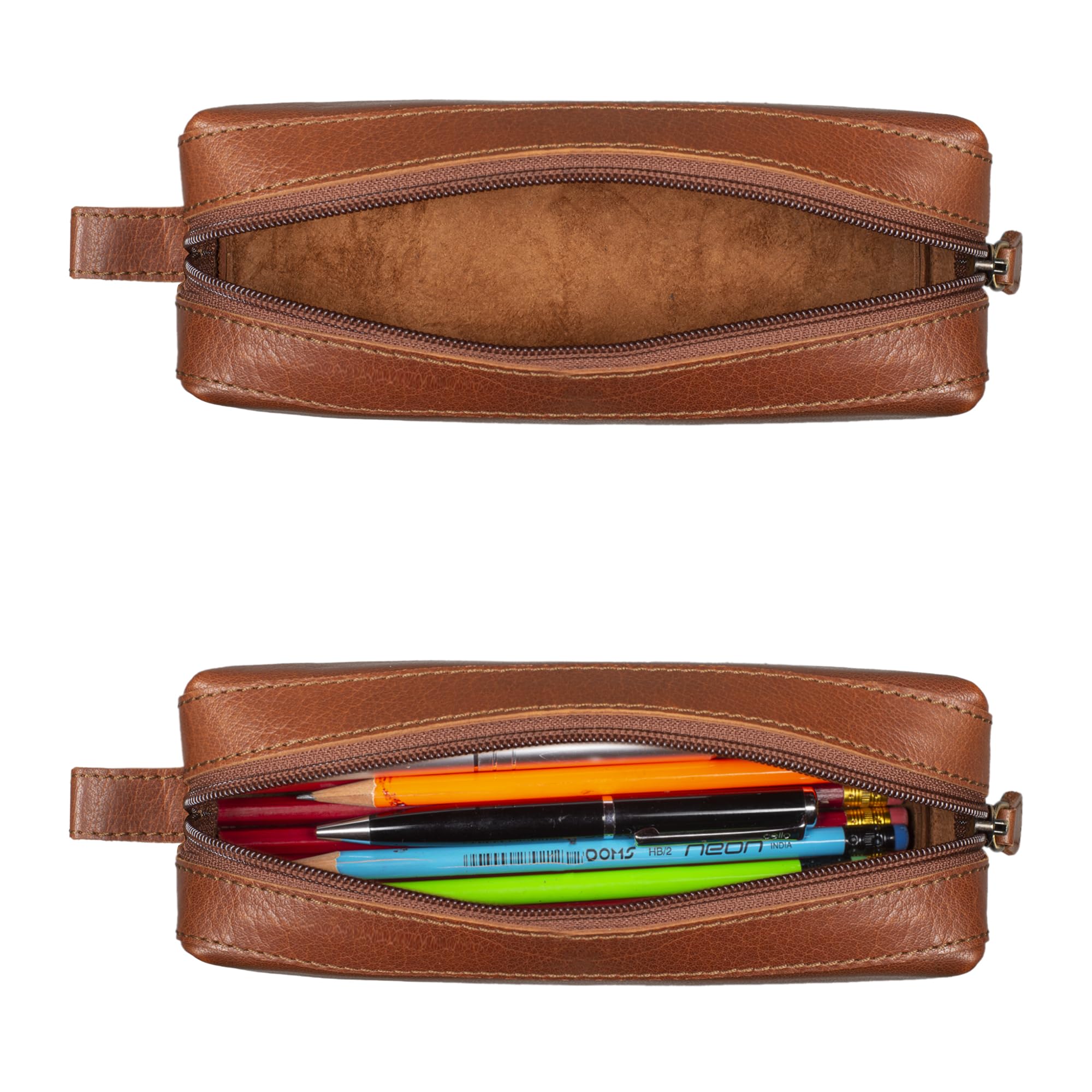 STILORD "Linus" Pencil Case Leather Pen Case Pouch Office University College Women Men Stationary Vintage Leather Colour:Cannes - Brown - Image 4