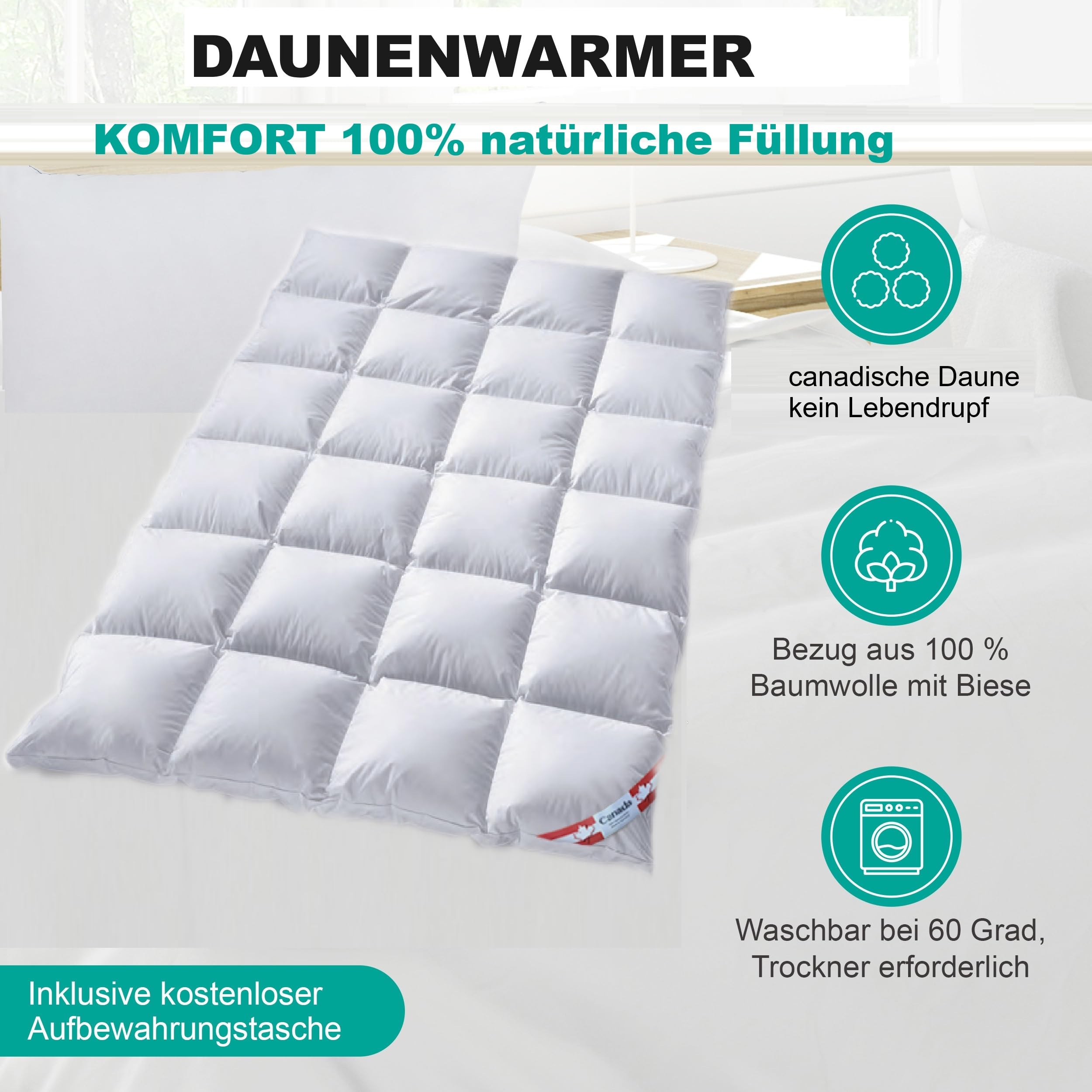 Canada Außensteg Kassettendecke 100% Natur warme Winterdecke Daunendecke (200 x 220 cm)