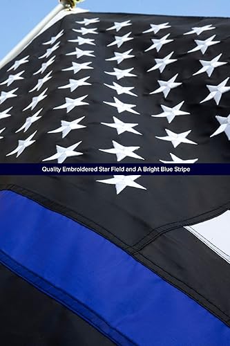 Miniatura 10 de Bandera de Estados Unidos con línea azul fina de 3 x 5 pies, bandera de policía resistente, Back The Blue, Bandera Blue Lives Matter, extremo de