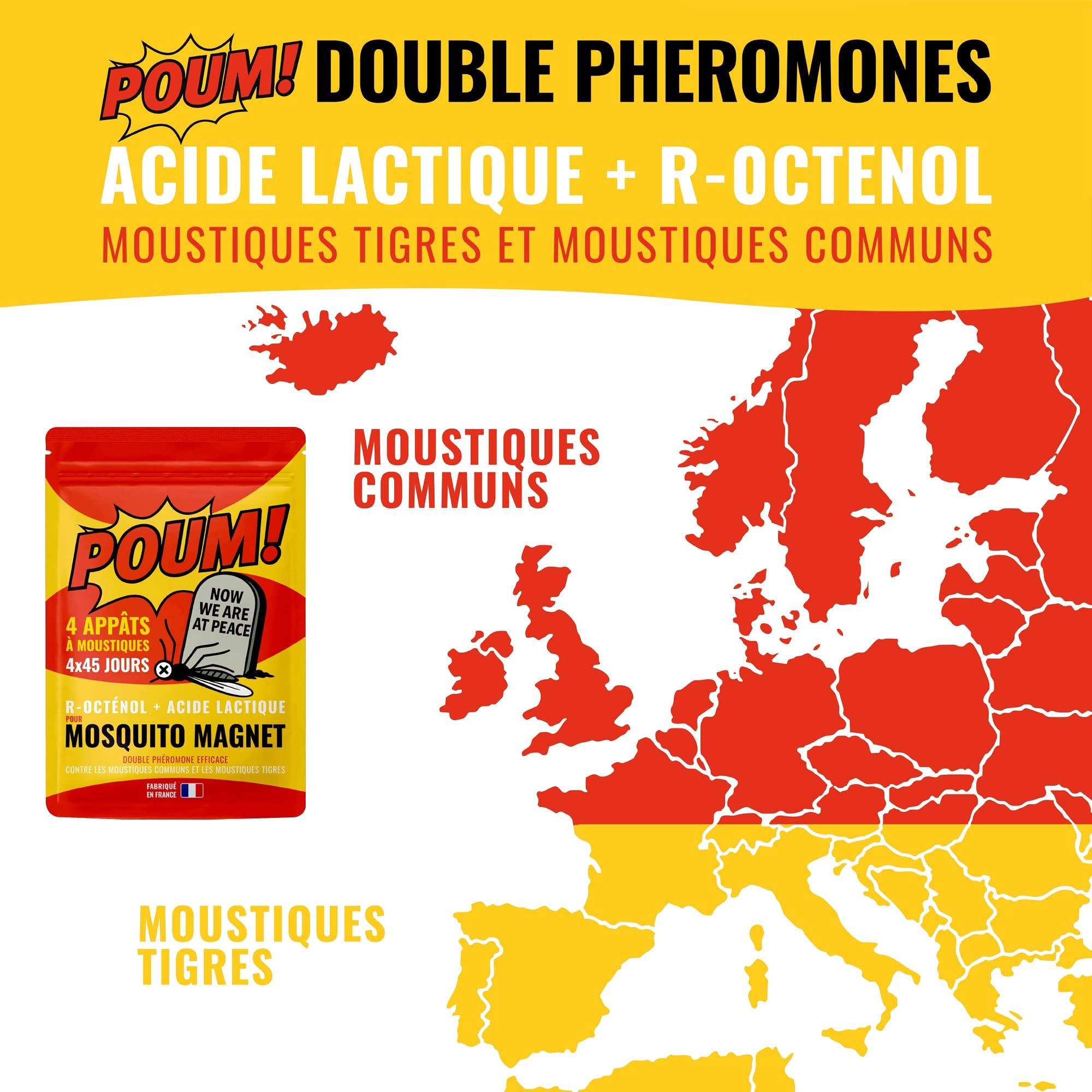 POUM 4 Appats Zanzare Compatibile Mosquito Magnet Double Feromone: Efficace su Zanzare Tigri e comuni grazie al R-Octenolo e all'acido lattico (=Atrakta). 4X 45 Giorni di efficienza