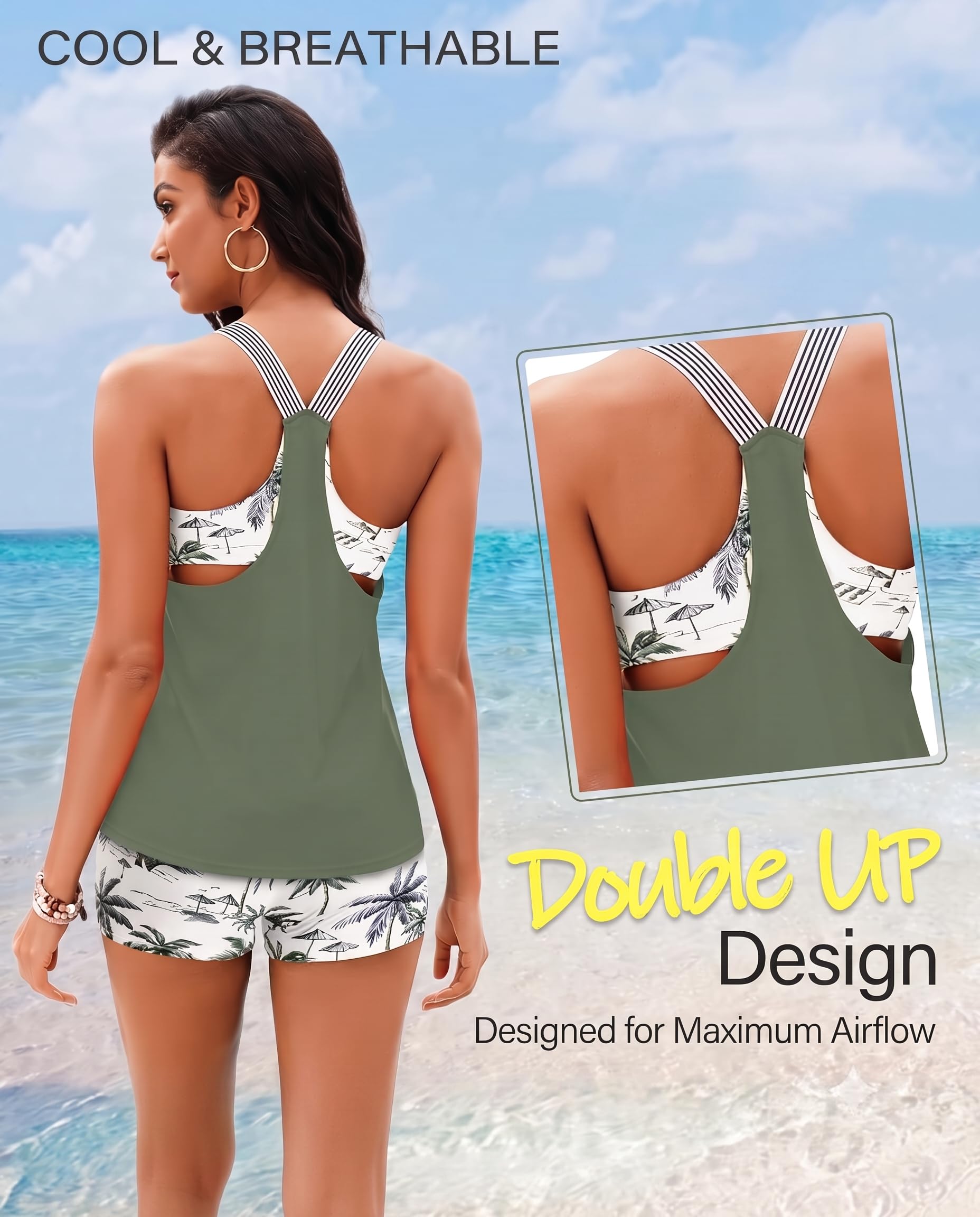 Daci Tankini-Badeanzüge für Damen 2025, 2-teilige Badebekleidung mit Shorts für Bauchkontrolle