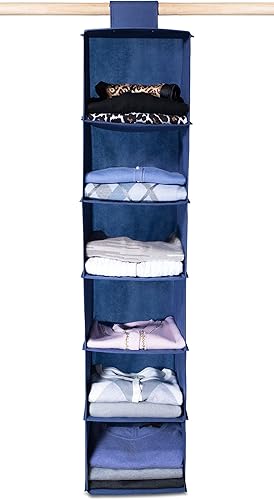 Miniatura 2 de Organizador de ropa para colgar en el armario con 6 estantes color azul Algodón Azul marino Paquete de 1