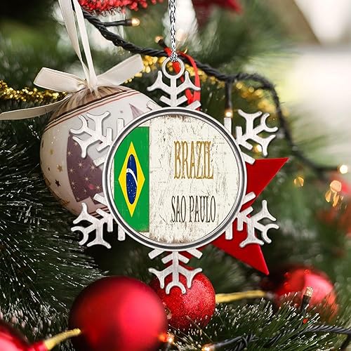 Miniatura 3 de LITTLEGROVE SEEDS Adornos de Navidad con la bandera de Brasil 2023, adorno de copo de nieve de Sao Paulo, recuerdo de la ciudad del país, adornos de