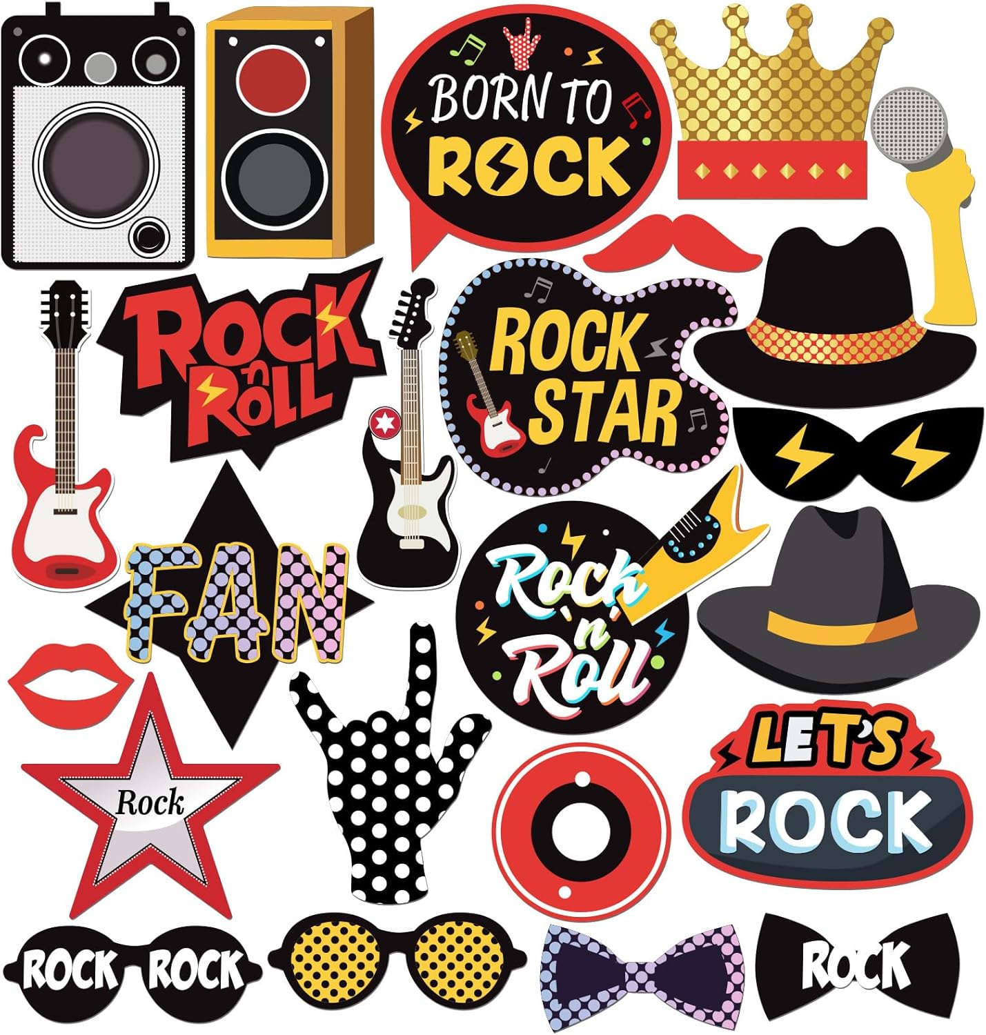 Amazon.com: INNORU Rock and Roll Photo Booth Props, Rock Star ...