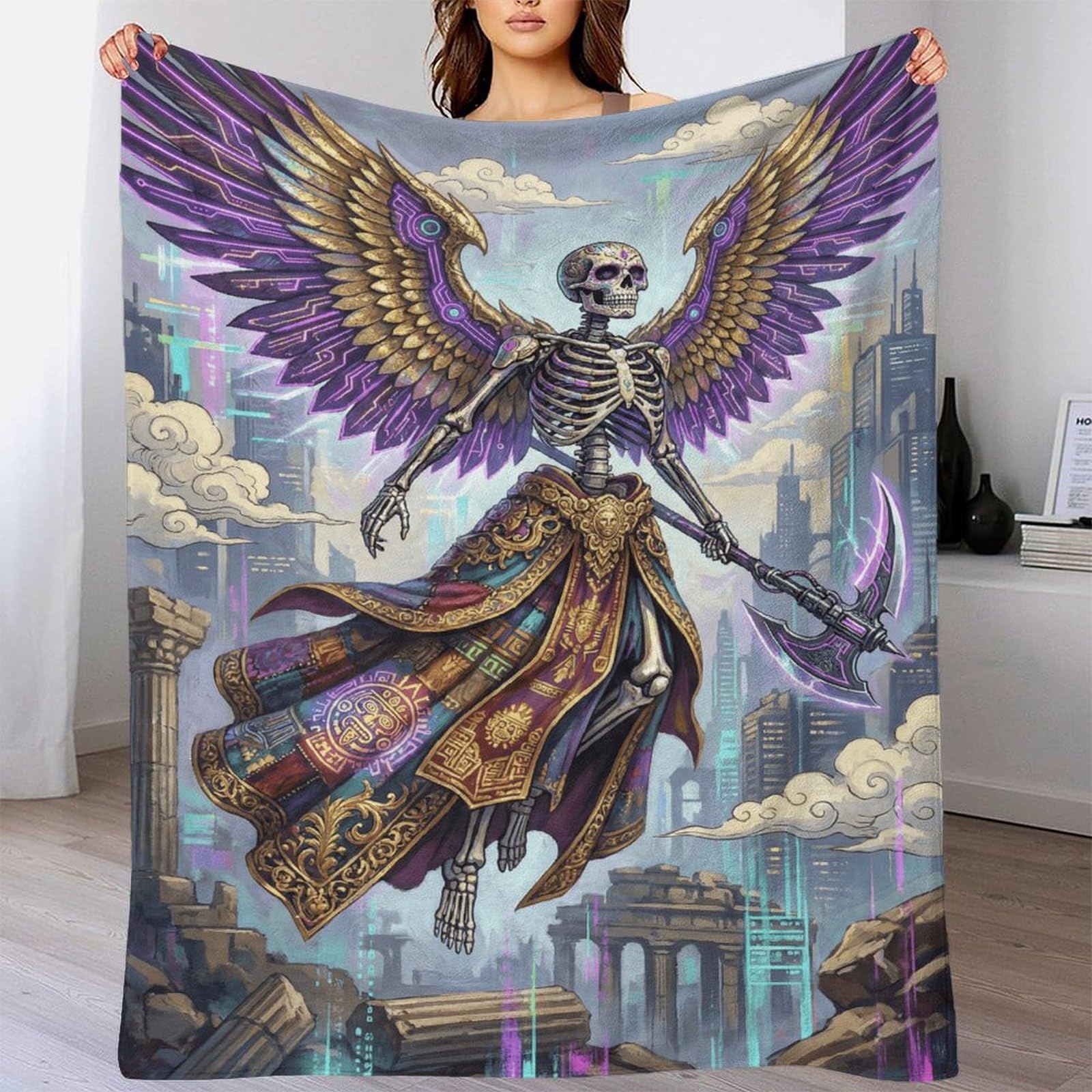 H3B8U2Y5 Art Nouveau Skull Grim Reaper Soft Throw Blanket, Car Travel Couch