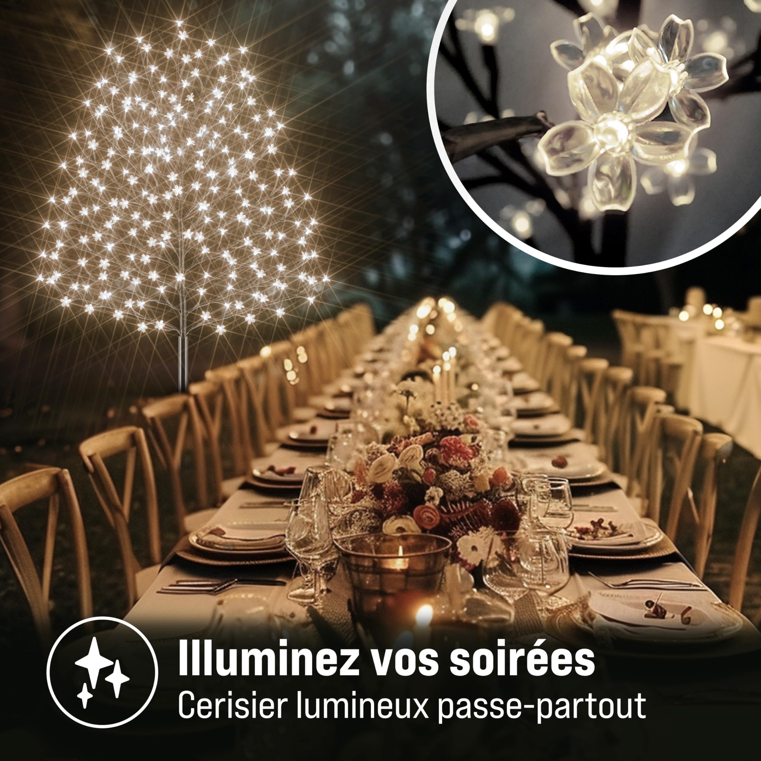 Monzana® Arbre Lumineux 220 LED 220 cm minuterie 8 Modes de lumière résistant aux intempéries décoration Noël Cerisier