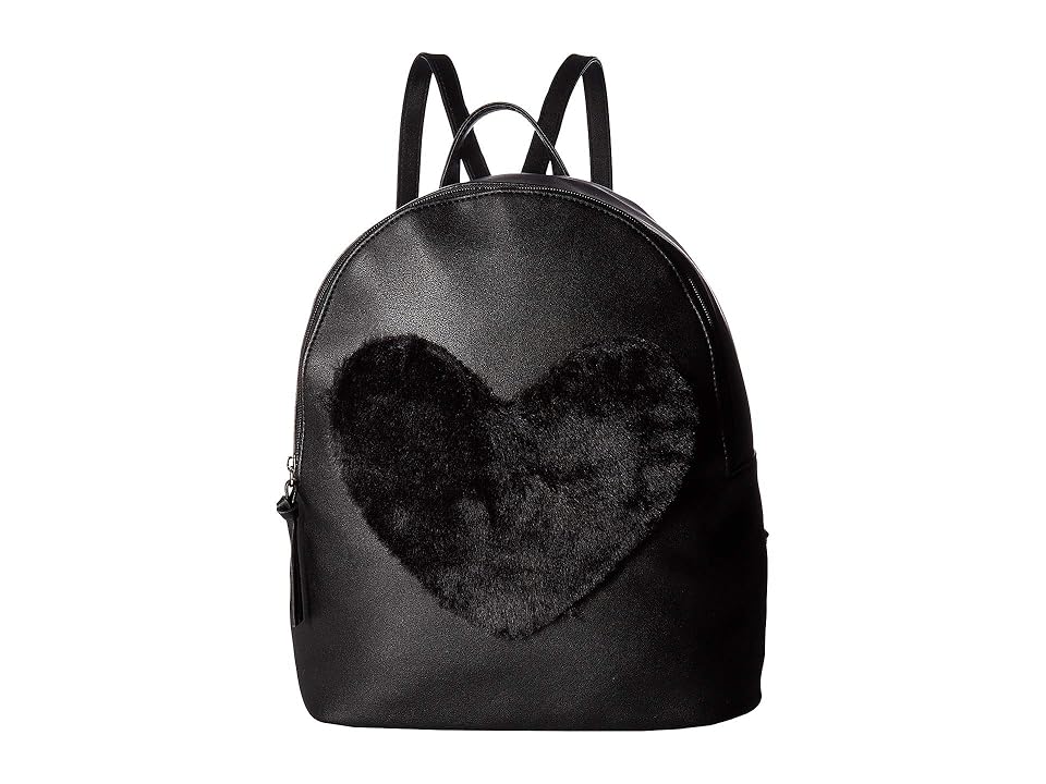 

T-Shirt & Jeans Large Backpack with Faux Fur Heart (Black) Backpack Bags