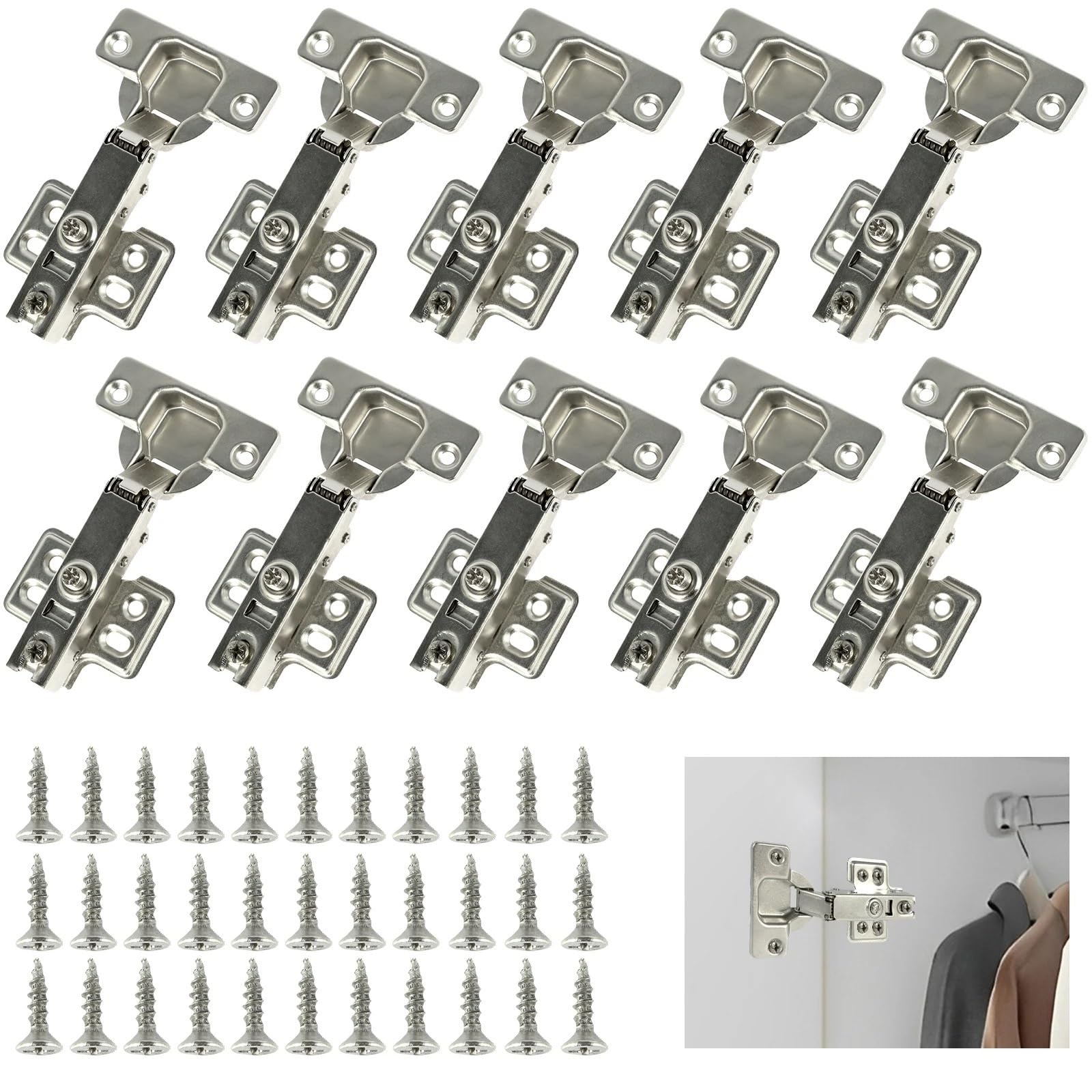 NYRXRYTCA Cupboard Hinges Full Overlay Cabinet Door Set with Screws 95°-105° Opening Angle 10Pcs