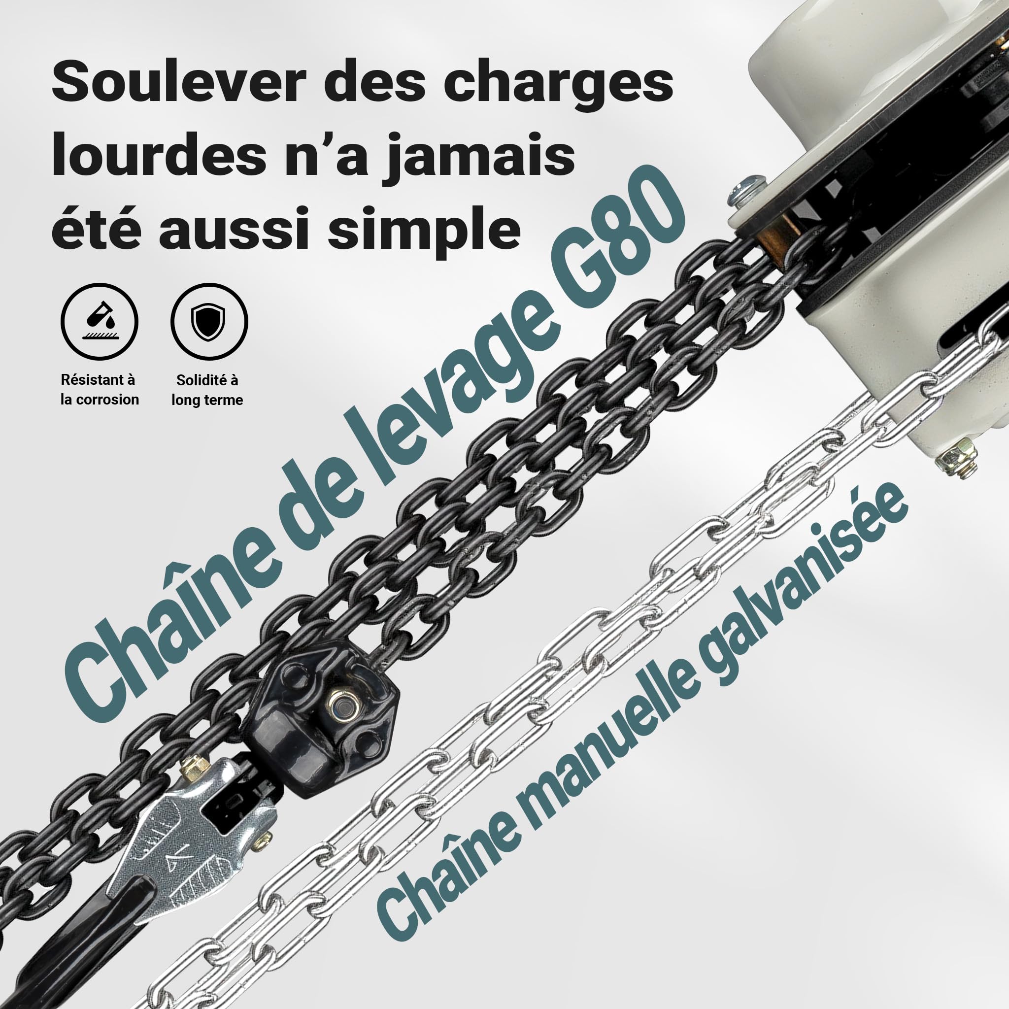 Wiltec Palan à chaîne manuel V21-0.25 ultraléger et compact – Capacité de levage 0,25 t – Hauteur de levage 3 m – Chaîne 3 m – Palan mécanique de levage pour atelier