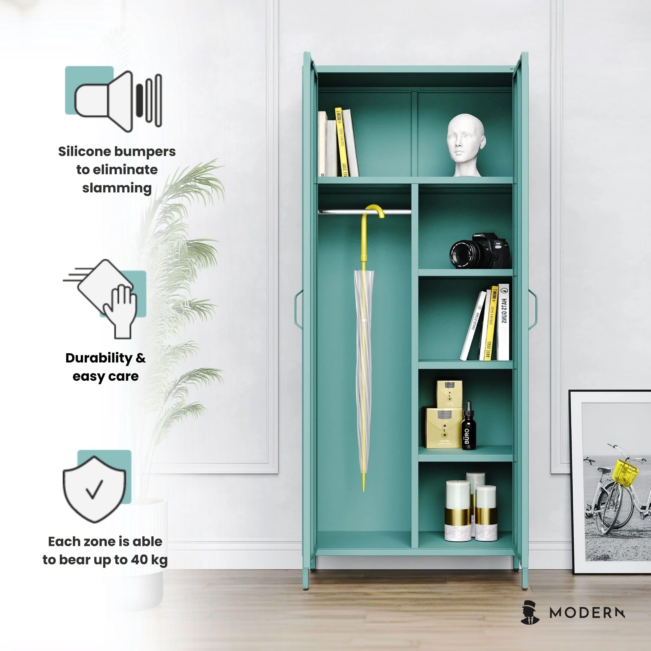 Jan Nowak Kleiderschrank 2 Türig, Metallschrank Glitzernd - Flavio | Ablagen, Kleiderstange, Magnetverschluss | Geräumiger Garderobenschrank Schlafzimmer, Kinderzimmer | 80 x 185 x 45 cm | Marine