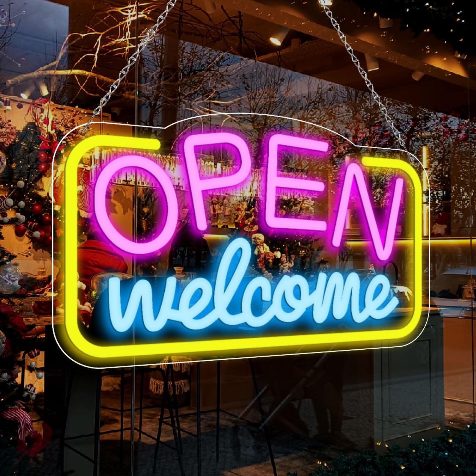 Inshareplus Led Neon Welcome Open Sign, 16.9''*9.8'' Dimmable Signs For Business, Ultra Bright Light Up Powered By 5V Usb, Lights Stores, Restaurants, Retail Shops, Bar