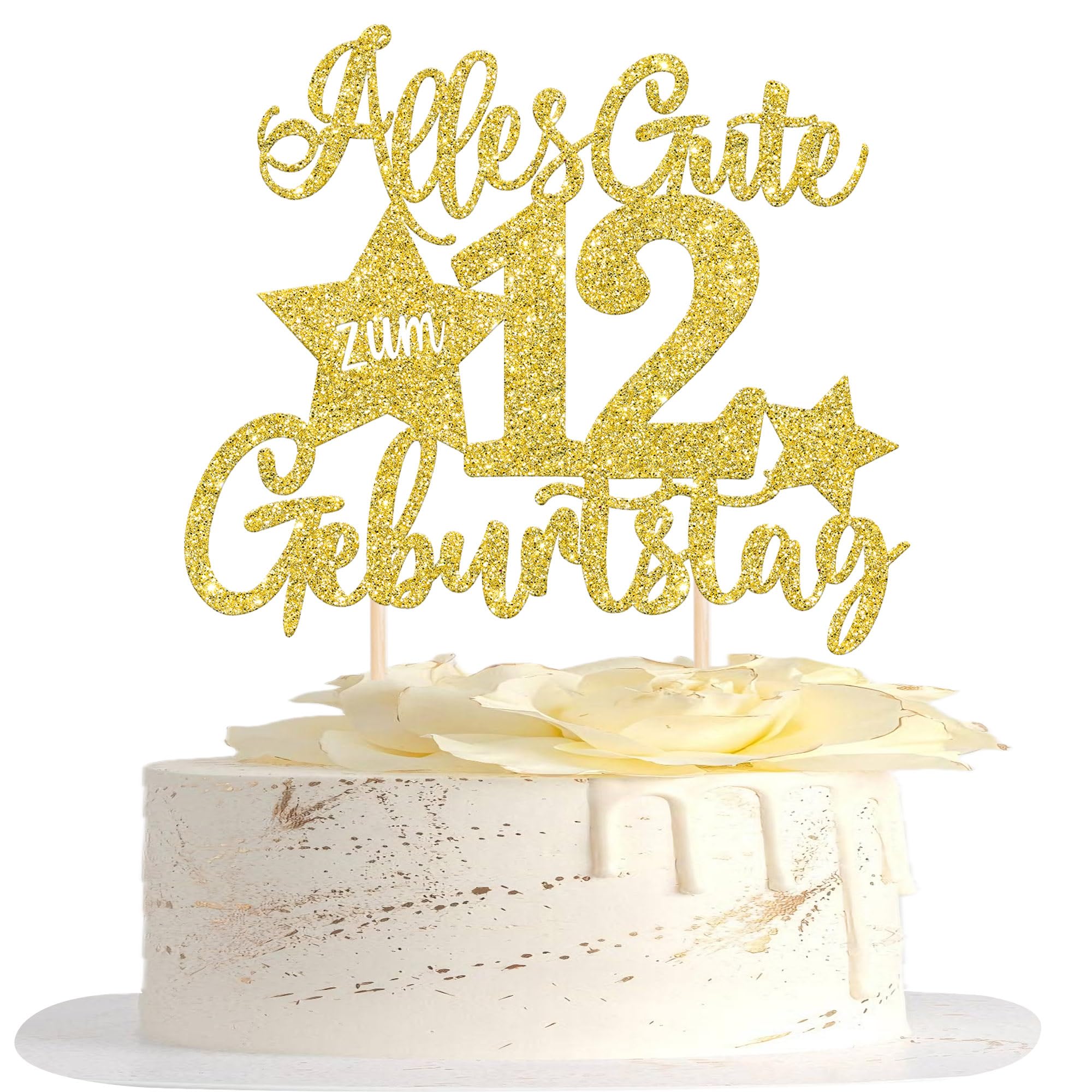 1 Stück 12th Geburtstag Tortendeko Alles Gute zum 12 Geburtstag Kuchen Deko Happy Birthday Cake Topper für Jahrestag Junge Mädchen 12th Party Kuchen Dekoration Gold