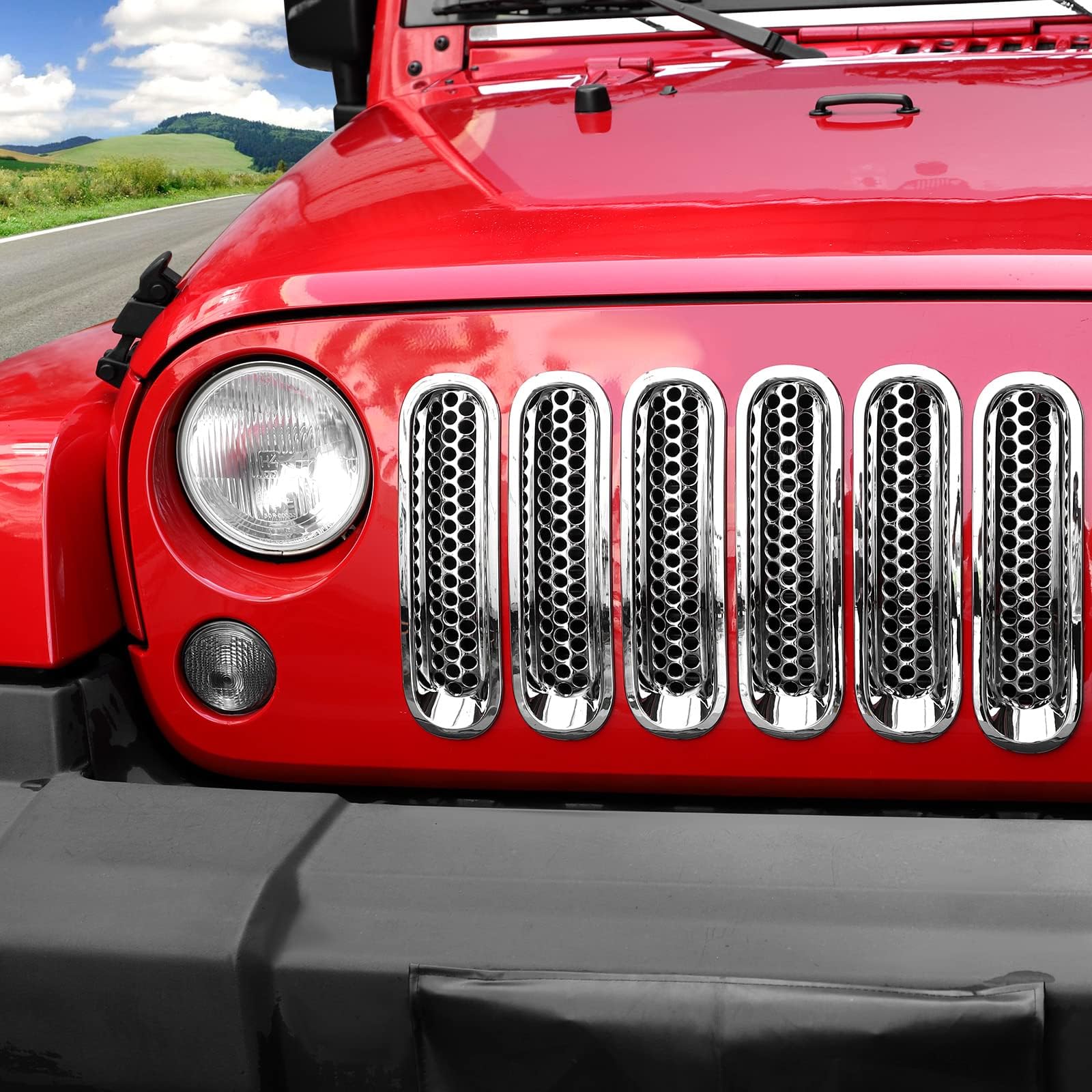 Inserts de grille avant en maille à clipser pour Jeep Wrangler JK et Unlimited JKU 2007-2015, garniture de grille chromée, accessoires Jeep durables
