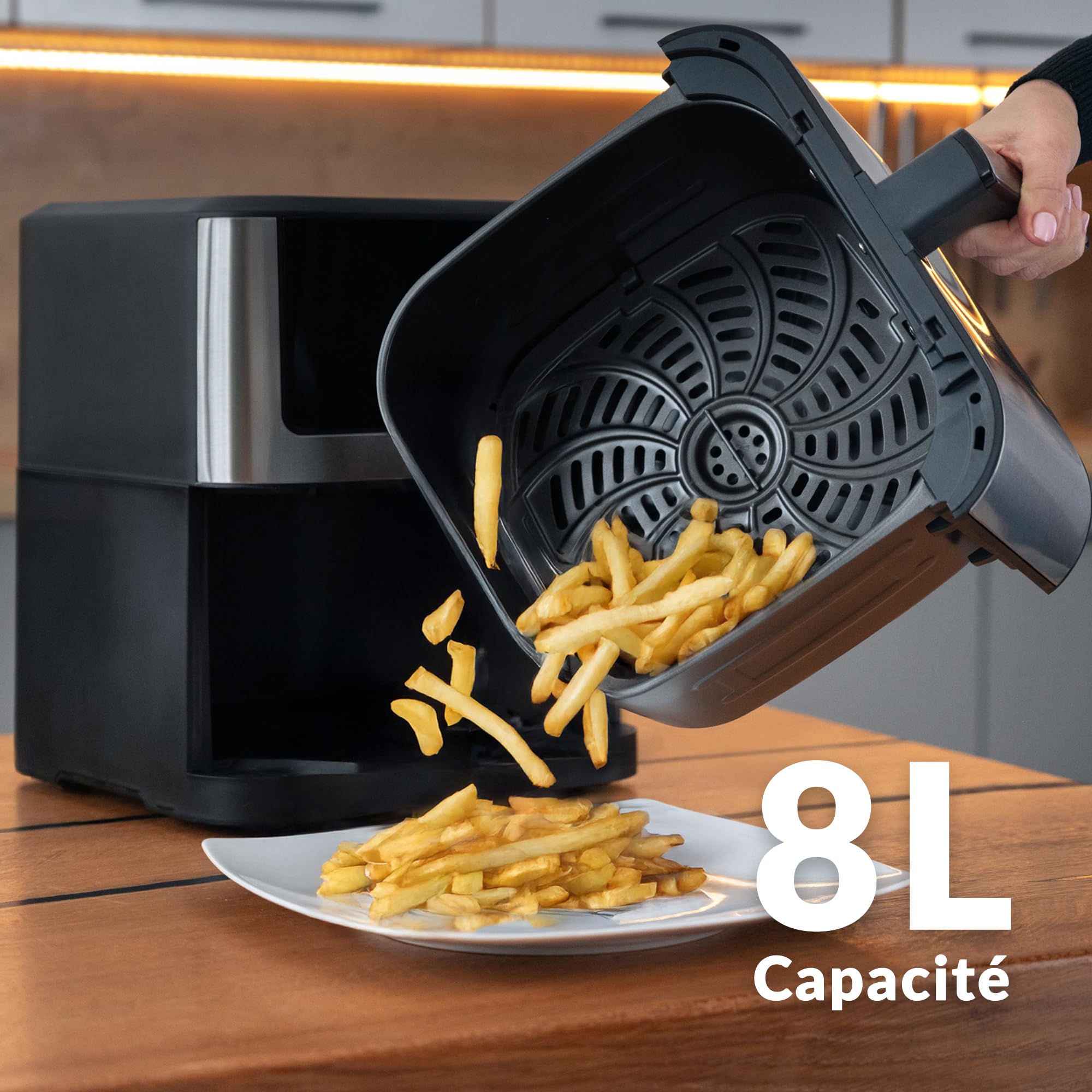 LEHMANN Air Fryer 8L avec Compartiment Flexible Dual Zone, Fenêtre, 12 programmes, Réglage Température 76-200°C, Écran Tactile LED, Revêtement Antiadhésif, 90% de Matières Grasses en Moins