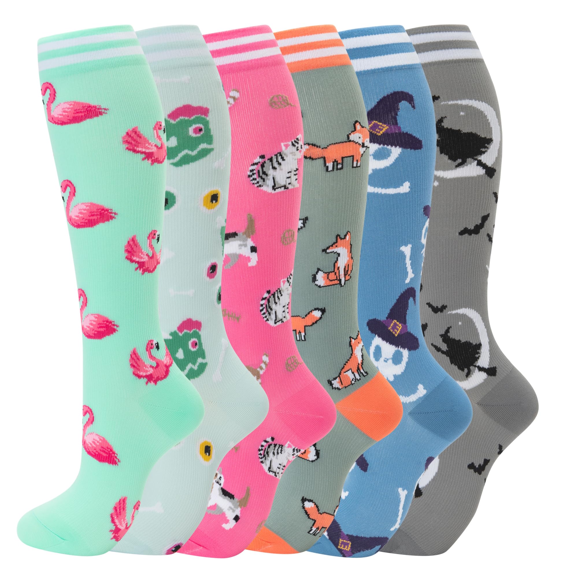 fenglaoda Compression Socks for Women Men Support Circulation 6 Pairs Socks For Nurse, Travel, Flight