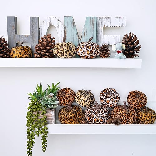 Vista 49 de Juego de 16 calabazas decorativas de imitación pequeñas rústicas de cosecha rústica, de tela de terciopelo, calabazas de espuma en naranja óxido