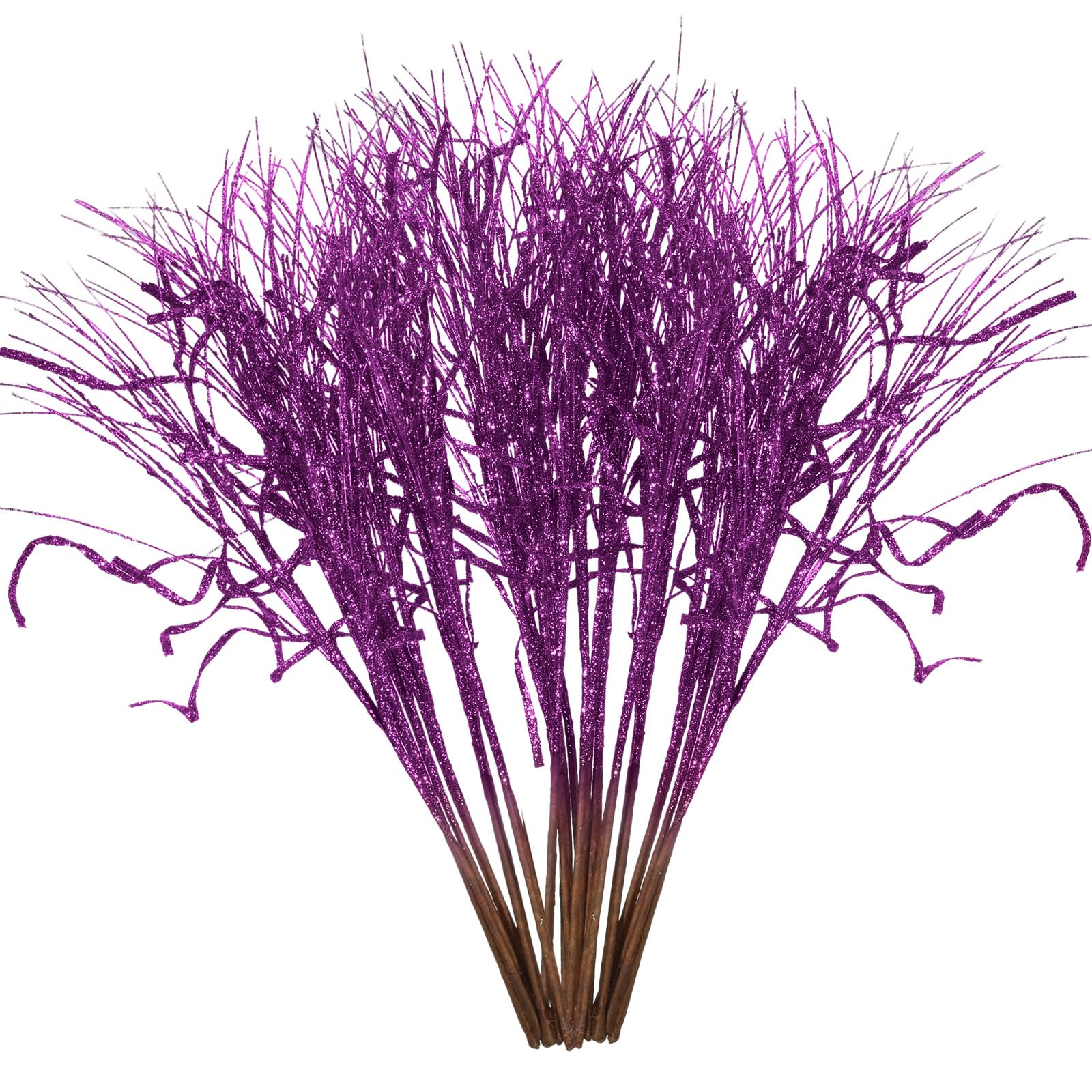 24 Pcs Christmas Glitter Curly Tree Picks Wispy Willow Stem Glittered Twigs Decor Wreath Garland Floral Arrangement Glitter Stems for Xmas Tree Decor (Purple)