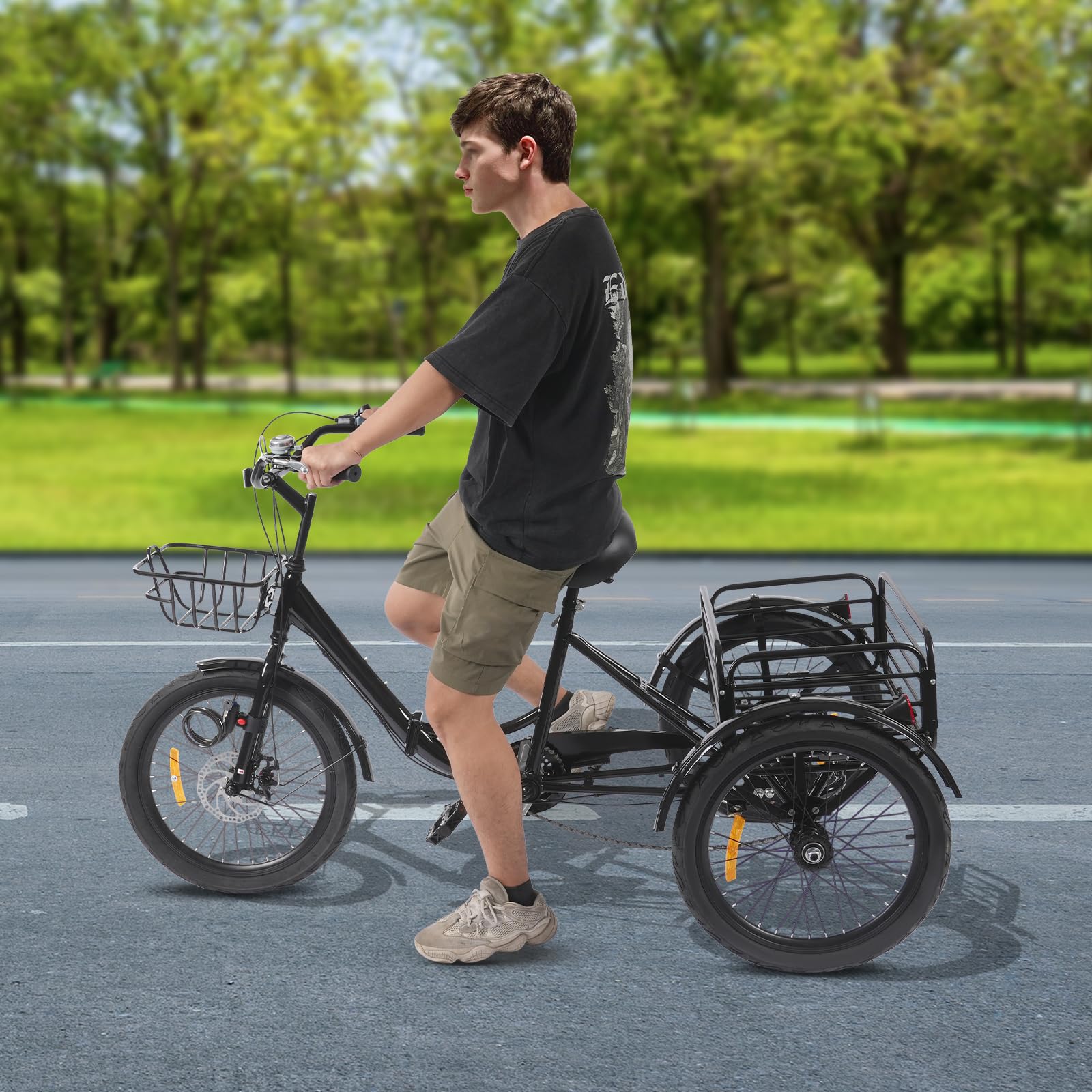 Triciclo plegable de 20 pulgadas, triciclo para adultos, 7 velocidades, con cesta, para compras, excursiones y entrenamiento