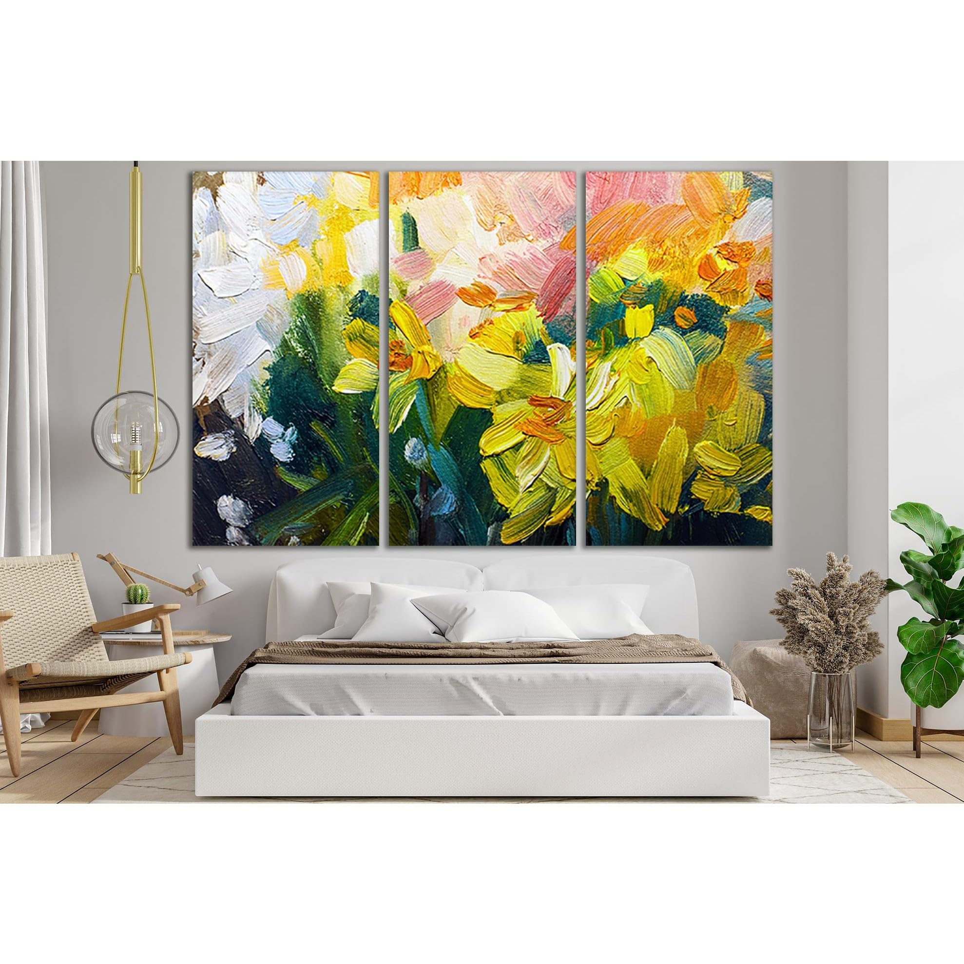 Cuadro en lienzo de flores texturizadas, triptico de 115 x 75 cm listo para colgar en el salon 3