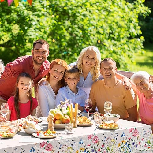 Miniatura 6 de Bencailor 6 manteles rectangulares de plástico con flores, decoración de fiesta de flores, mantel de plástico floral para cocina, mantel de mesa de