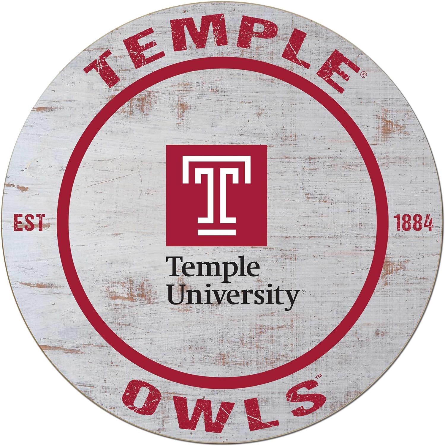 KH Sports Fan Temple Owls Weathered Circle Sign, 20x20 Inches, Owls Decor for Dorm Room, Fan Cave, Living Room; Display Your Team Spirit with This Temple Owls Wall Art