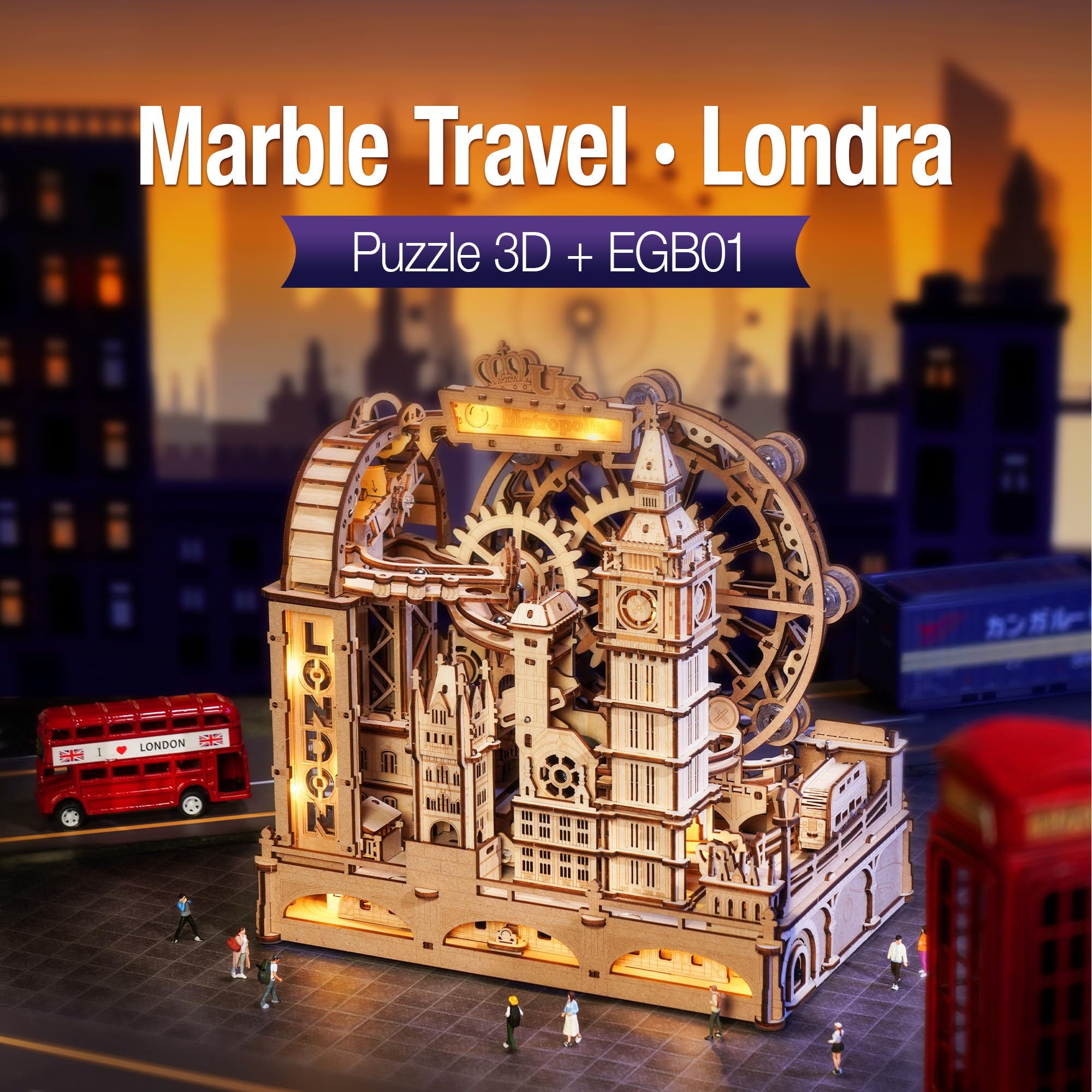 ROKR Puzzle 3D in Legno per Adulti, Palline Viaggio Londra Modellismo da Costruire, Decorazioni per la Scrivania di Casa, Puzzle Regalo per adolescenti e adulti