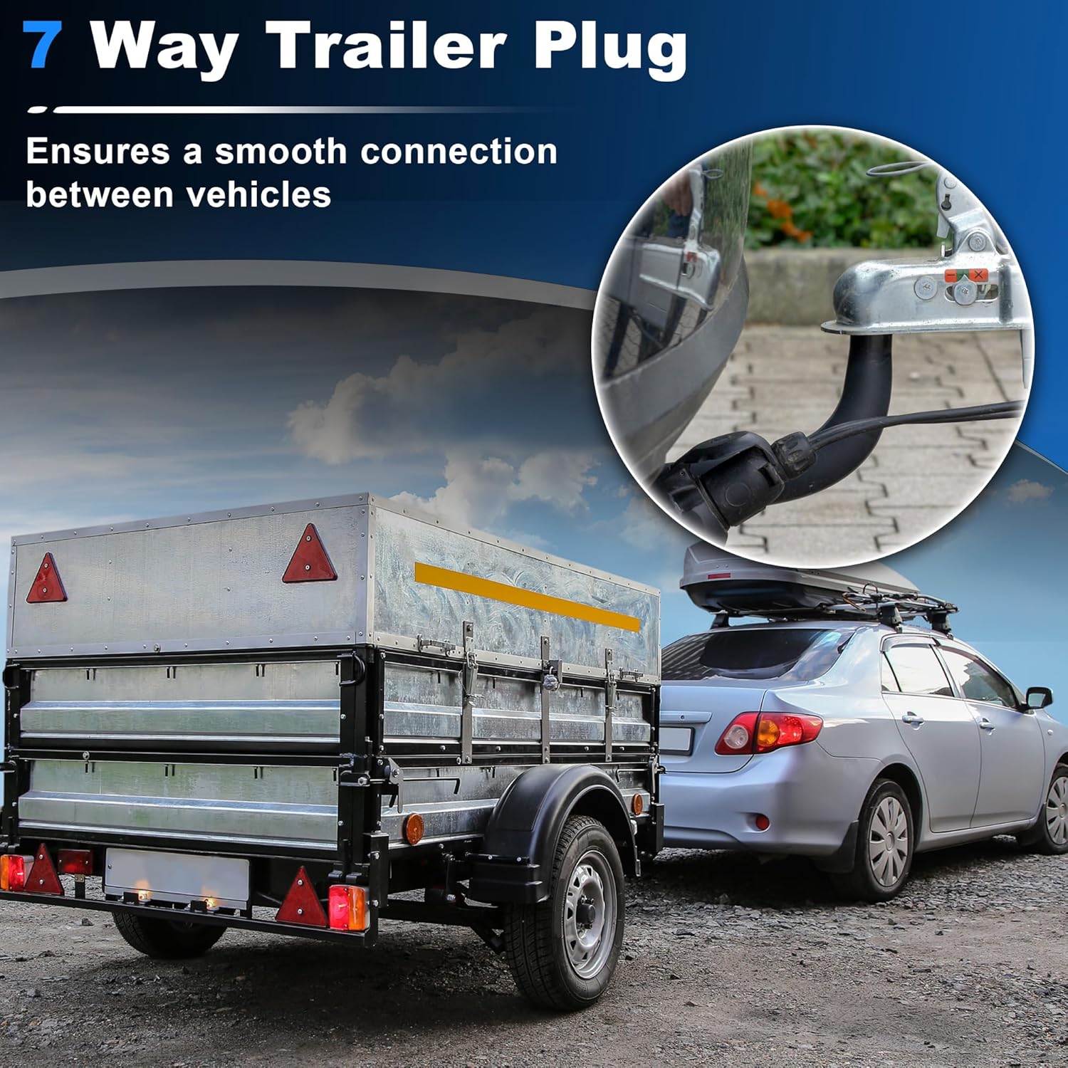 Universal 7 Way Trailer Hitch Harness Plug Kit Trailer Wiring Harness Connector 7 Blade and 4 Flat Adapter Converter for RV Truck Vehicle Connection