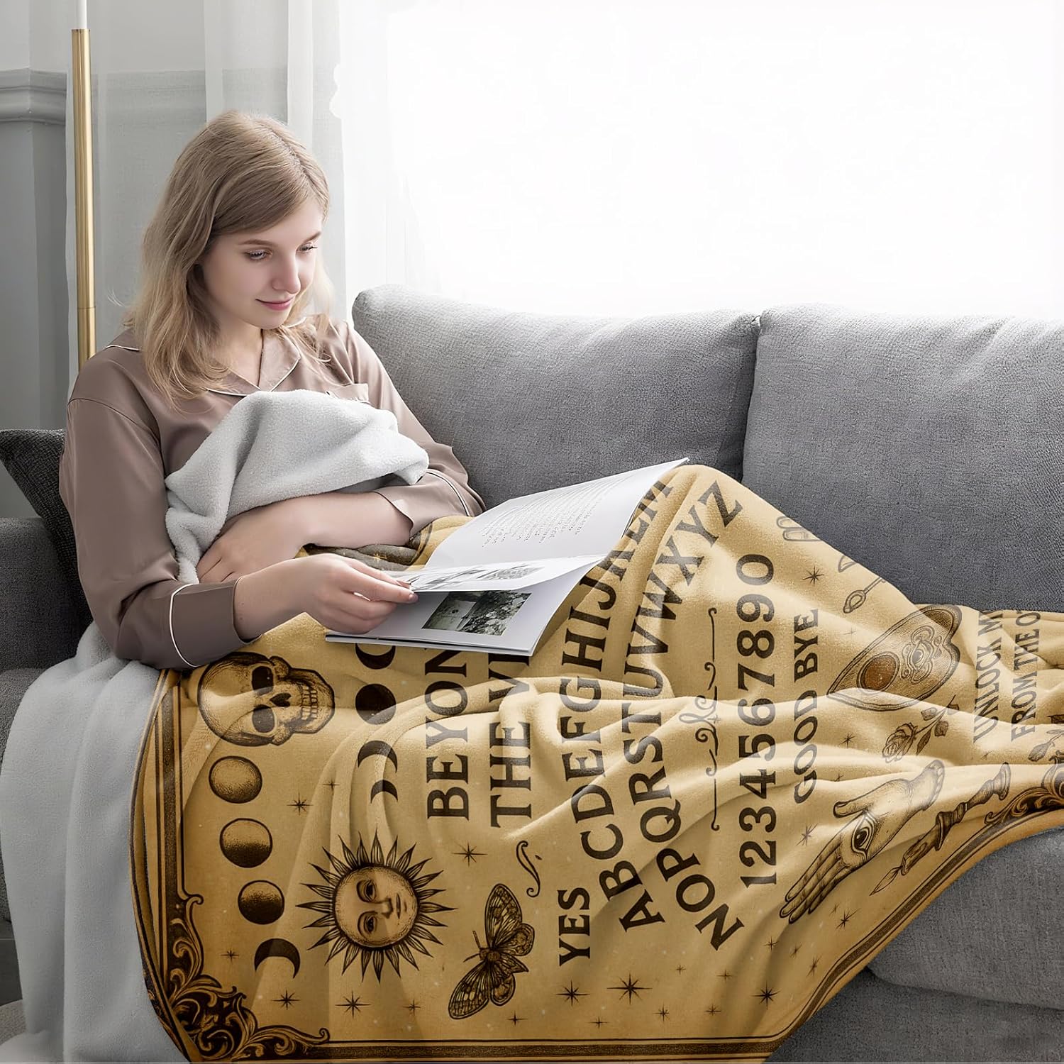 Vintage Gothic Spirit Board Blanket - Witchy Mystical Halloween Throw Blanket 50"x60", Soft Flannel Cozy Occult Celestial Decor, Spooky Unique Gifts for Adults, Goth Home Accessories - Image 4