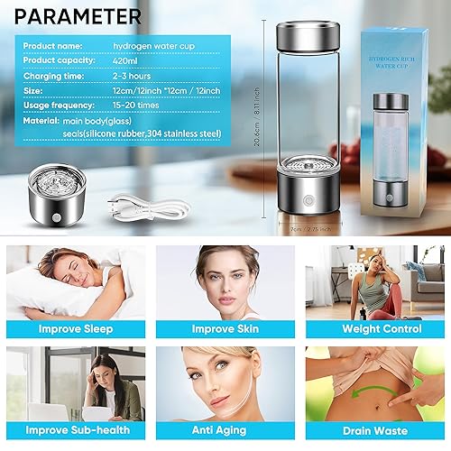 Miniatura 6 de Botella de agua de hidrógeno, generador de agua de hidrógeno portátil, botella de agua iónica que mejora la calidad del agua en 3 minutos, máquina
