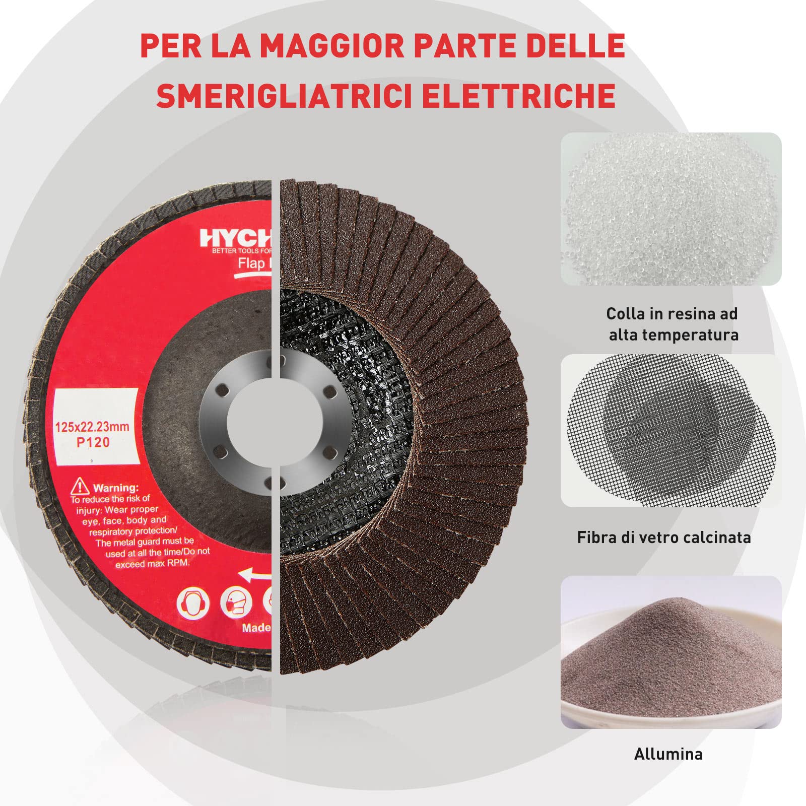HYCHIKA Disco Lamellare 125mm, 10PC Dischi Lamellari Abrasivi Lamellari, Grana 120, Adatto per Acciaio Inossidabile Metallo e Legno per Smerigliatrice Angolare