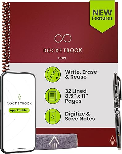 Miniatura 16 de Rocketbook Core - Cuaderno inteligente reutilizable, páginas rayadas para la escuela, el trabajo y proyectos creativos, tamaño carta de 8.5 x 11,