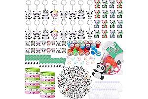 Panda Party Favors Pack for 16 Kids with Keychain, Ring, Bracelet, Stamp...