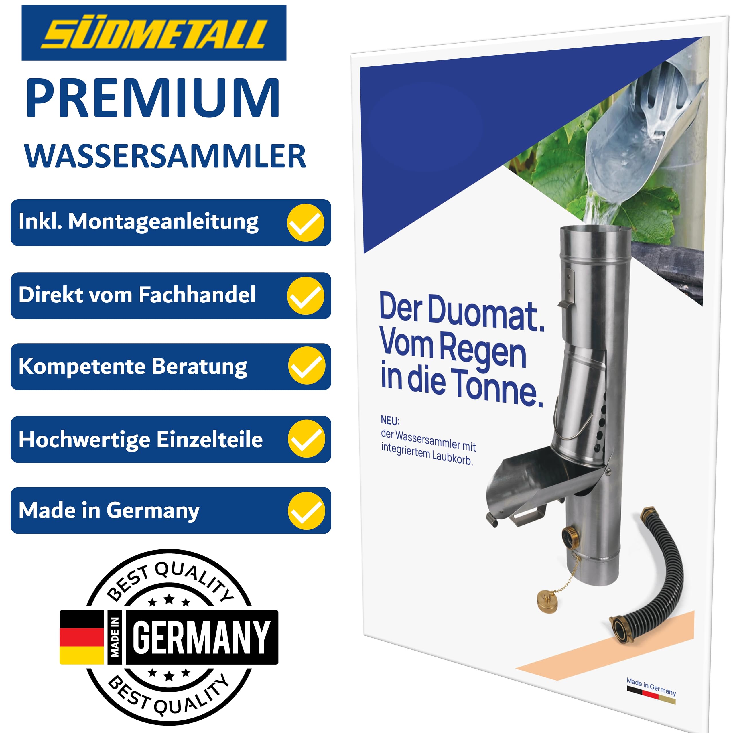 3in1 Zink Regenwassersammler & Laubsammler 100 mm Komplettsystem - Extrem hoher Wasserertrag ca. 95% - Kombination für Fallrohr/Ablaufrohr aus Wassersammler, Regenrohrklappe & Laubfänger