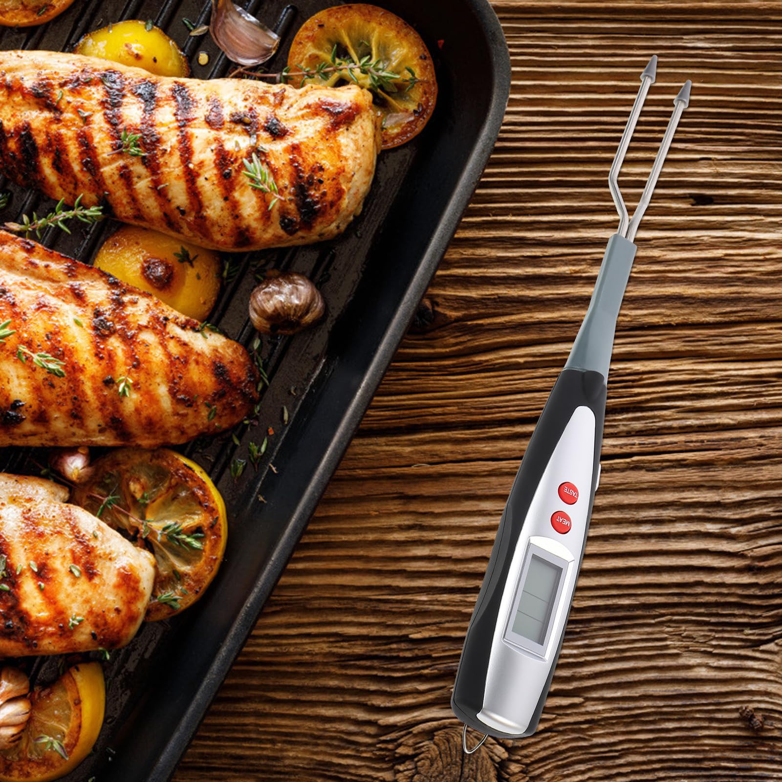 Tenedor Termómetro para Carne Pantalla Digital, Acero Inoxidable y Medición Precisa de Temperatura para Barbacoa y Cocina al Aire Libre