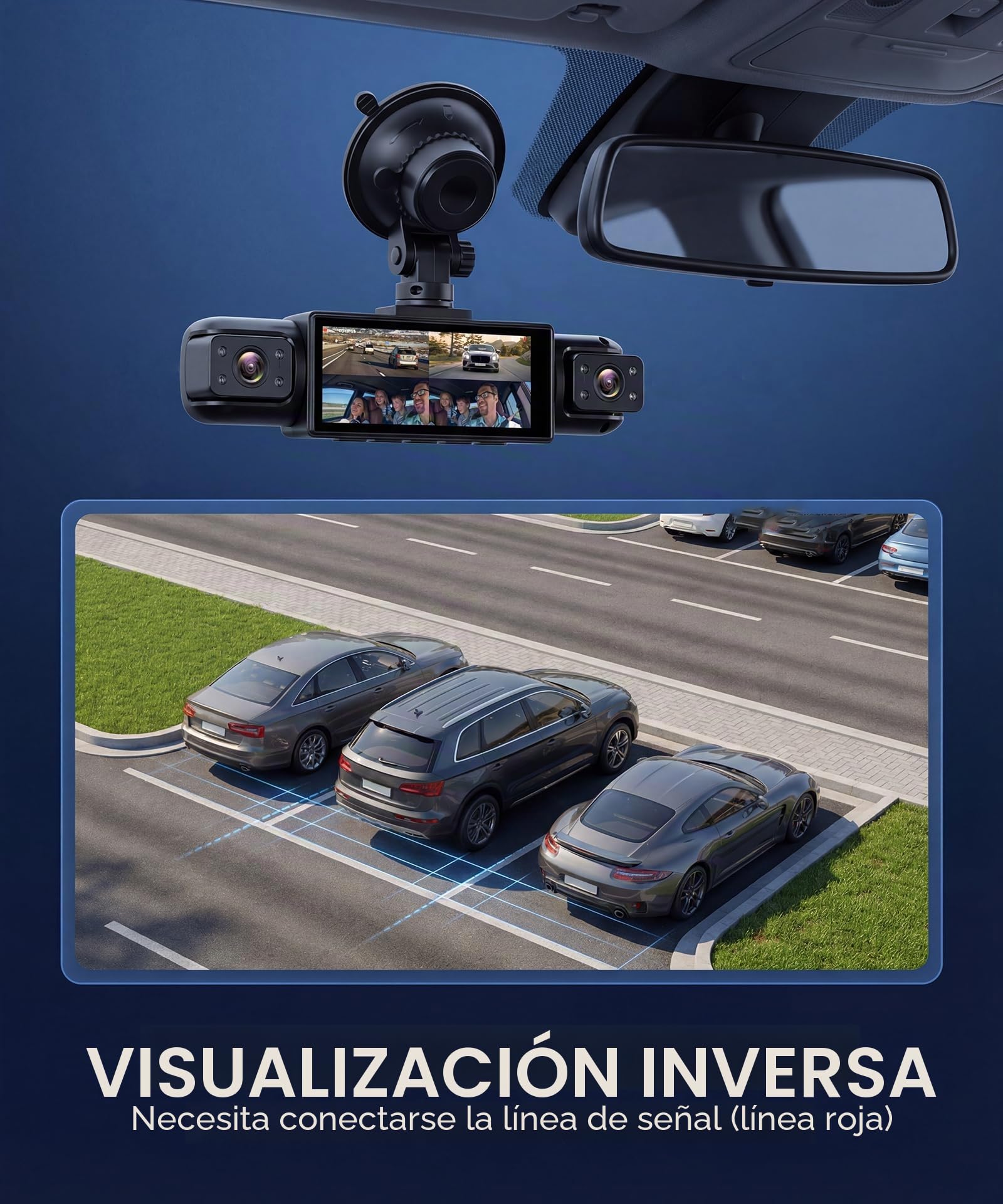 Rimoody 360° 4 Canales Dashcam para Coche, 4 1080P Delantera y Trasera Izquierda Derecha, 3.16 Pulgadas Dash CAM 1080P con Visión Nocturna IR/Vídeo en Bucle/24H Monitor/Asistencia de Estacionamiento