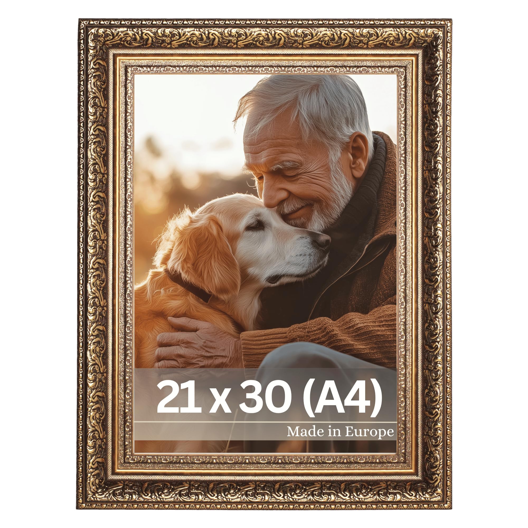 VictoR Bilderrahmen Leonardo 21x30 cm (A4) in braun gold – antiker Fotorahmen mit bruchsicherem Acrylglas – vintage Bilderrahmen A4 barock – Made in Europe