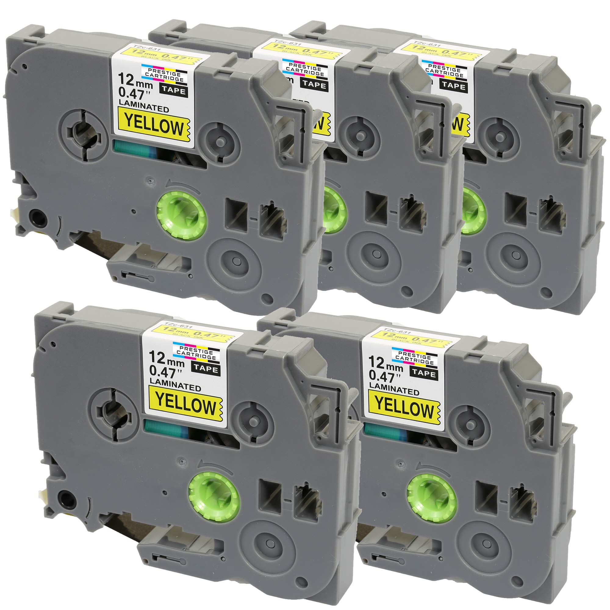 5X Compatible Label Tape TZe631 TZ631 Black on Yellow 12 mm x 8 m Suitable for PT-1000 1005 1010 3600 9600 D210 D400 D600VP E300VP E550WVP H101C H101GB H105 H110 H300 H500 P700 P750W